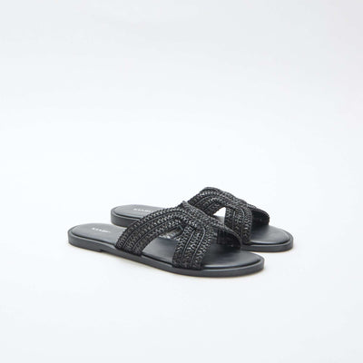 Paire de mules en brides de paille NOIR