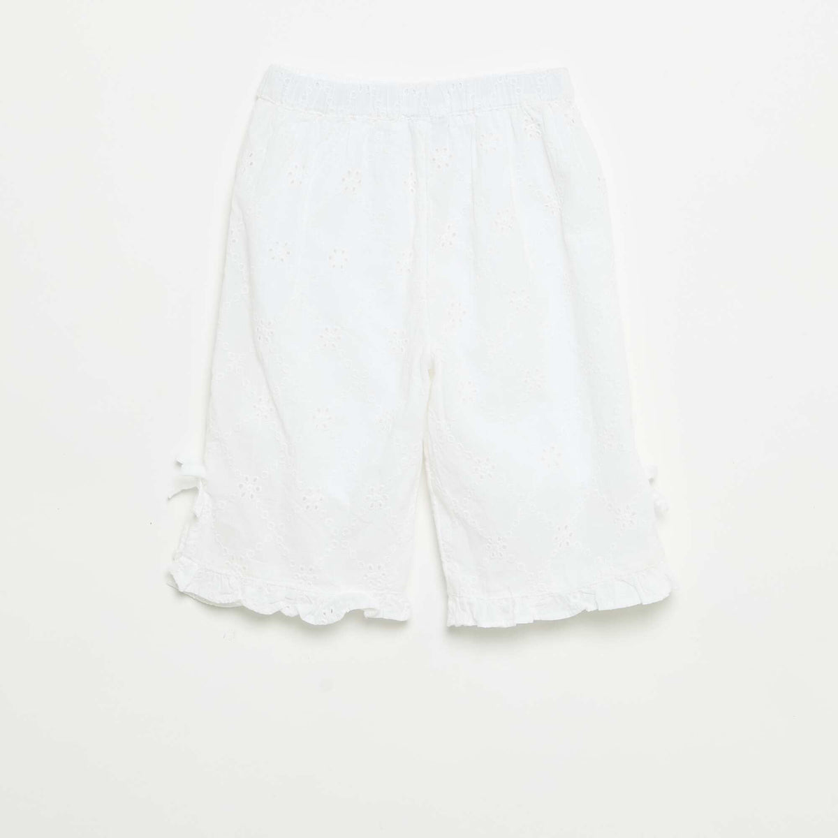 Pantalon avec nœuds fantaisie et broderies anglaises BLANC
