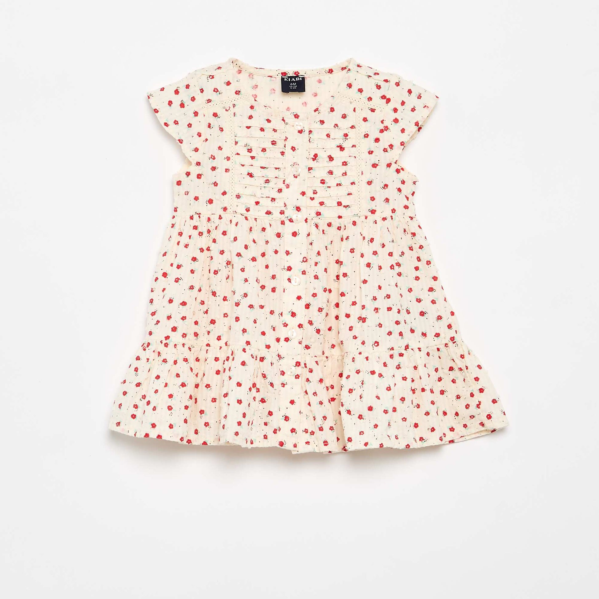 Robe imprimée en tissu plumetis ROUGE