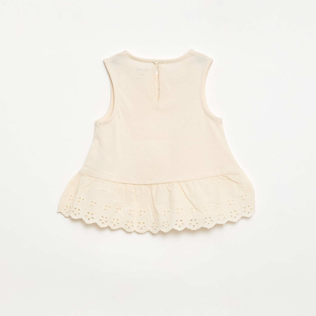 T-shirt sans manches en jersey de coton et détails en broderie anglaise ECRU
