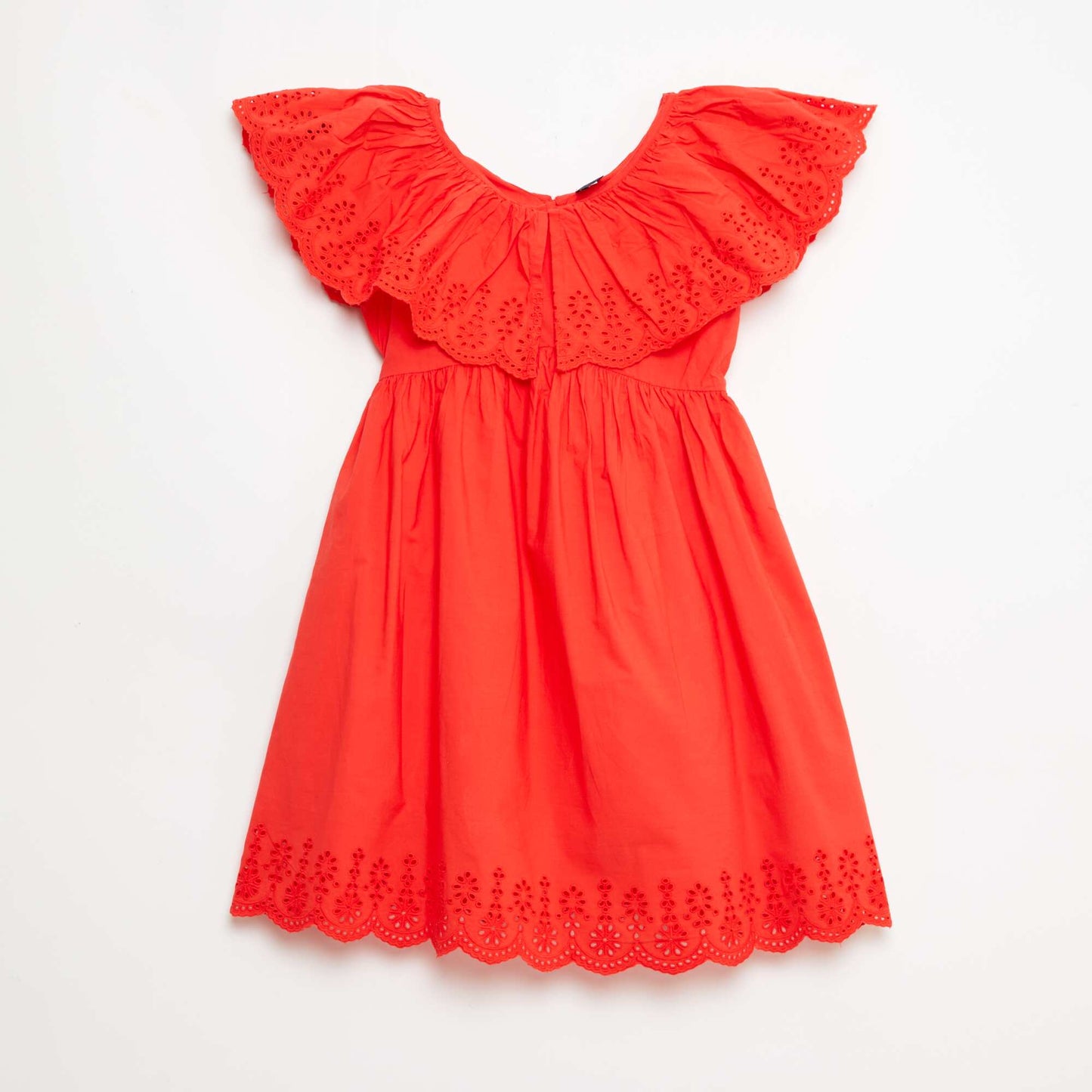 Robe en propoline avec détails broderie anglaise ROUGE