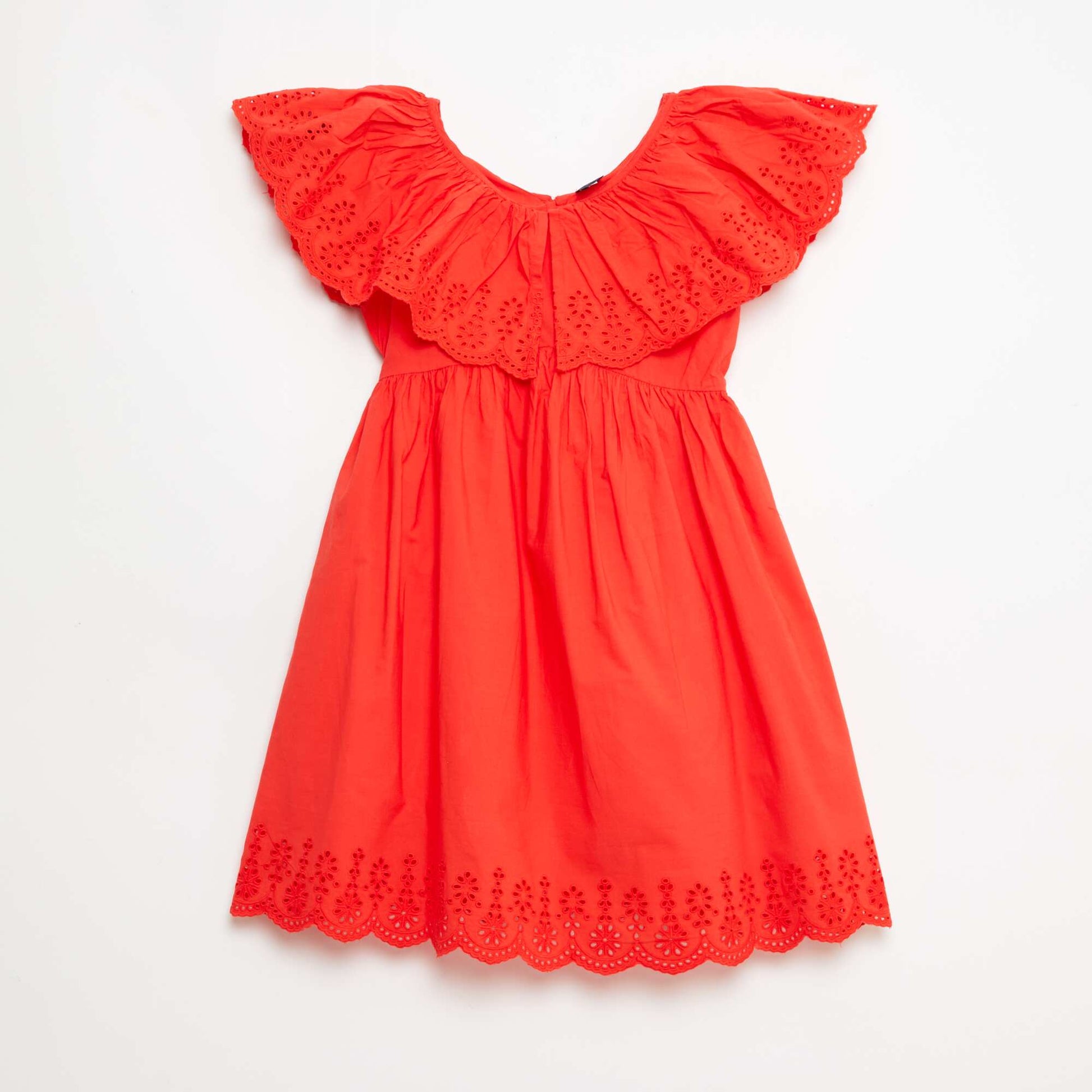 Robe en propoline avec détails broderie anglaise ROUGE