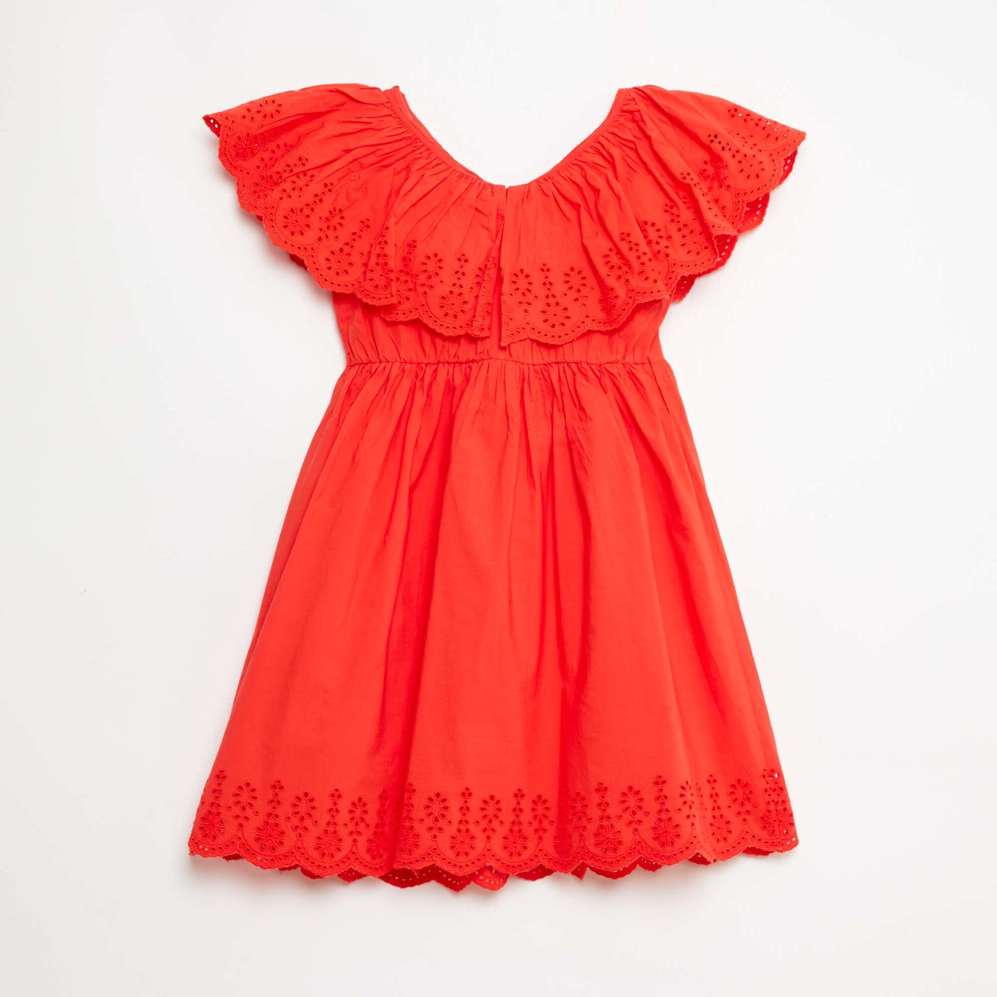 Robe en propoline avec détails broderie anglaise ROUGE
