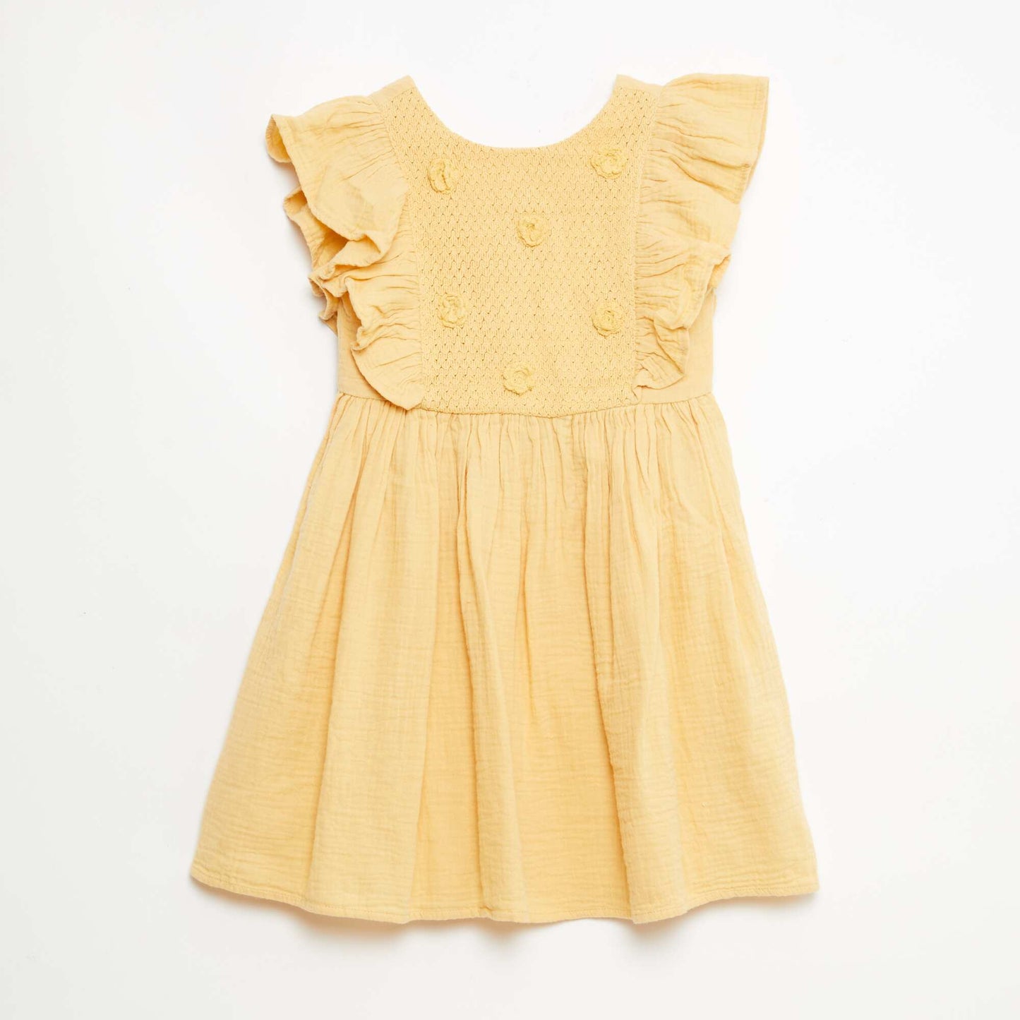 Robe manches courtes avec broderies au col en coton BEIGE