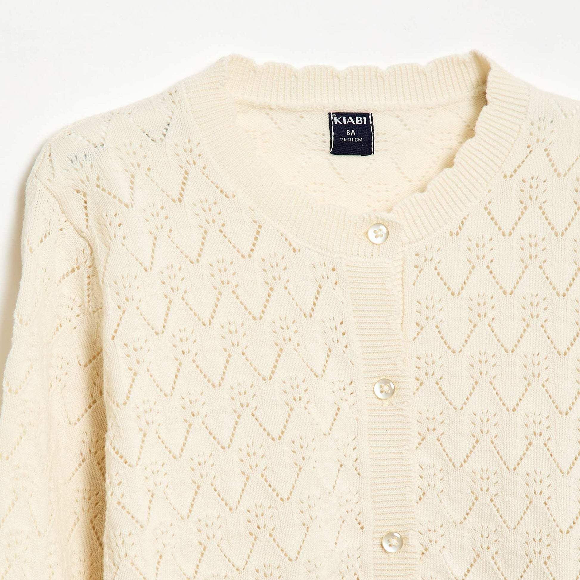 Gilet fantaisie en maille ajourée BLANC