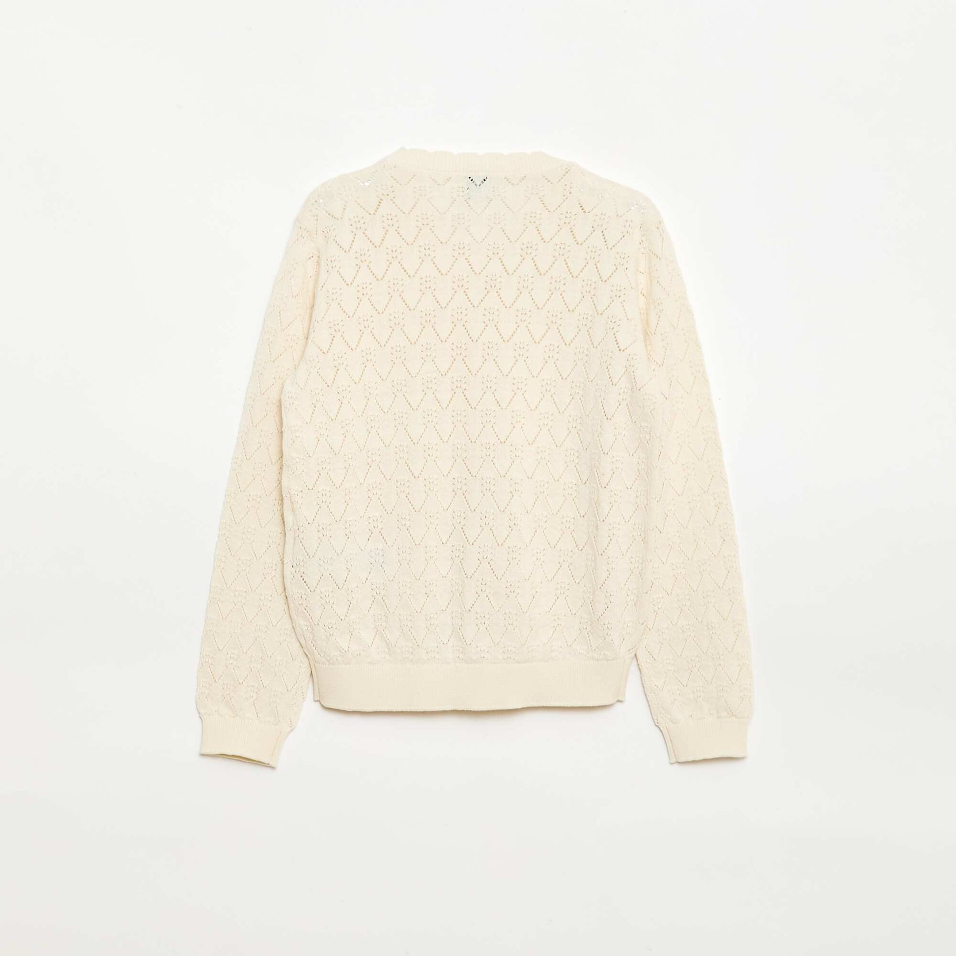 Gilet fantaisie en maille ajourée BLANC