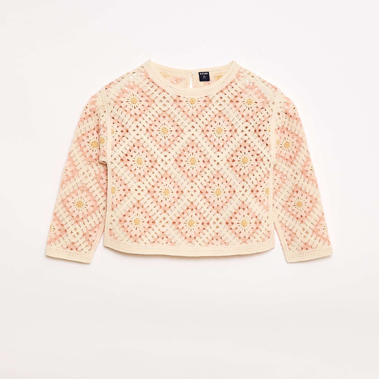 Pull en maille ajourée avec broderies fleurs ROSE