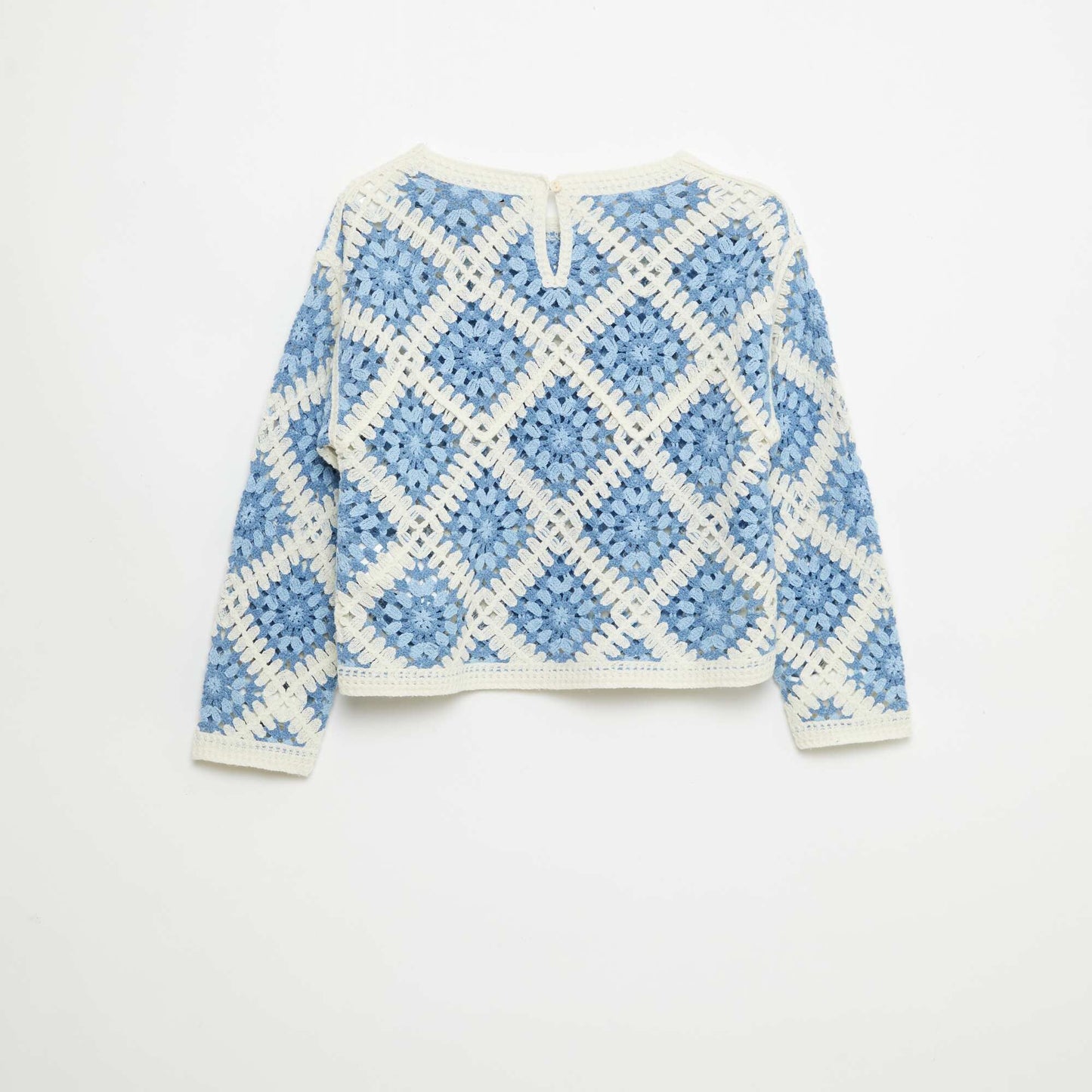 Pull en maille ajourée avec broderies fleurs BLEU