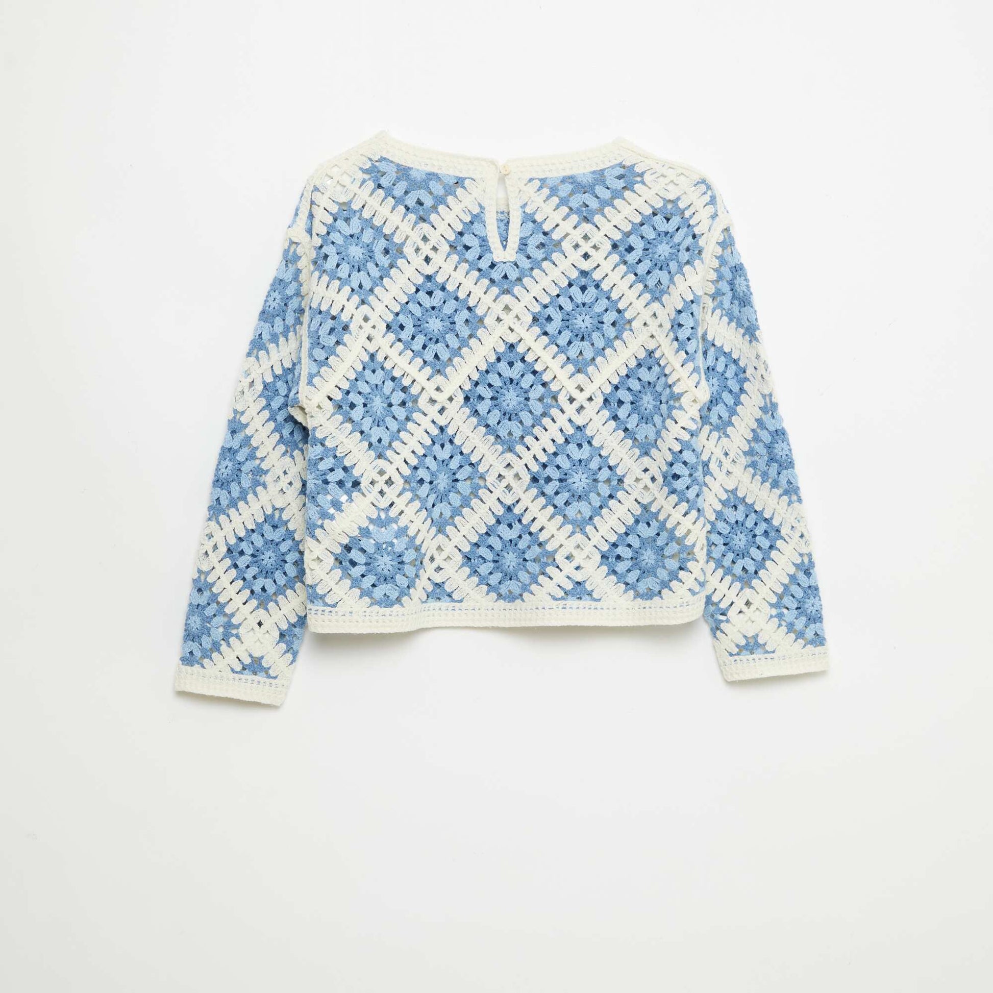 Pull en maille ajourée avec broderies fleurs BLEU