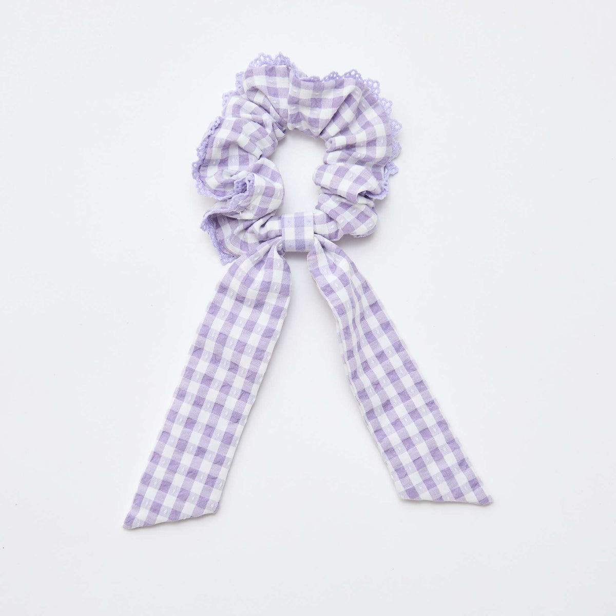 Chouchou carreaux vichy avec noeud long VIOLET