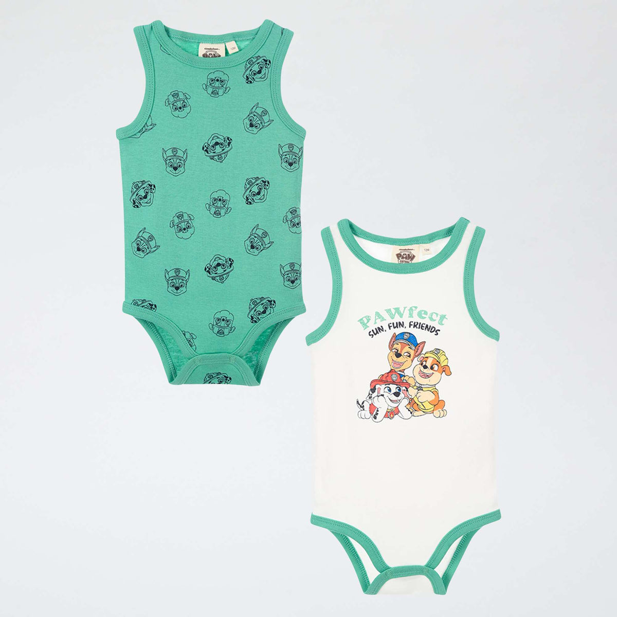 Lot de 2 bodies 'Pat patrouille' sans manches en coton VERT