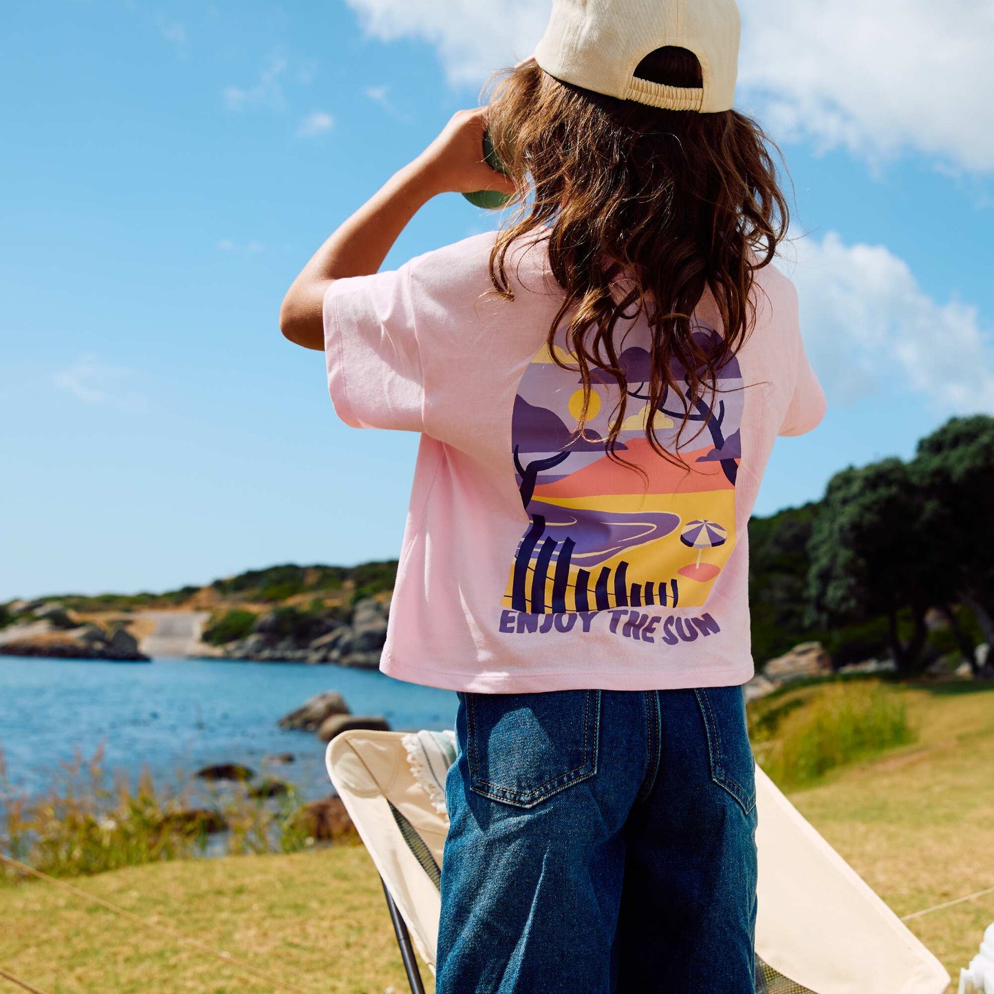 T-shirt coupe loose imprimé dos & poitrine ROSE