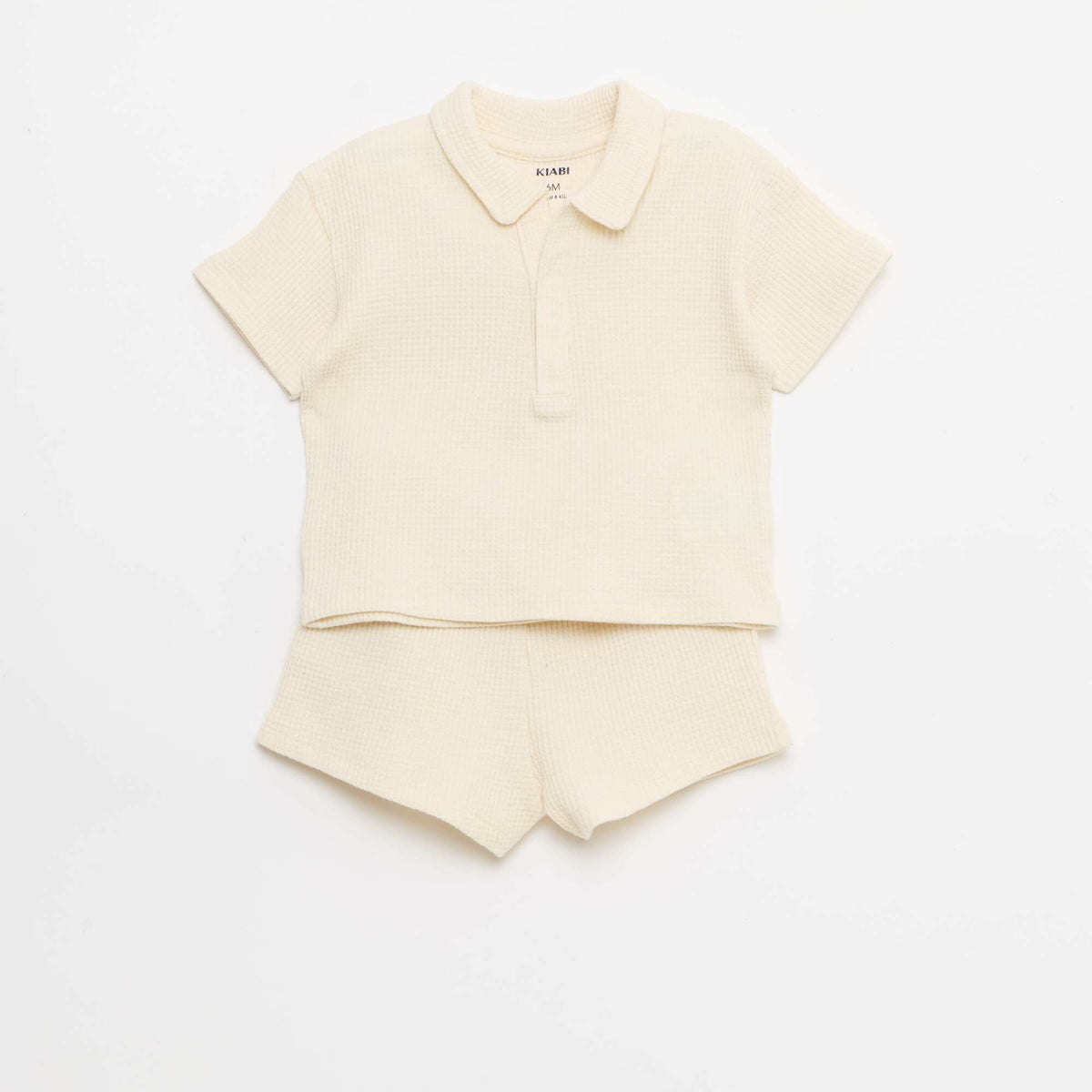 Ensemble 2 pièces - polo + short en maille gaufrée BLANC