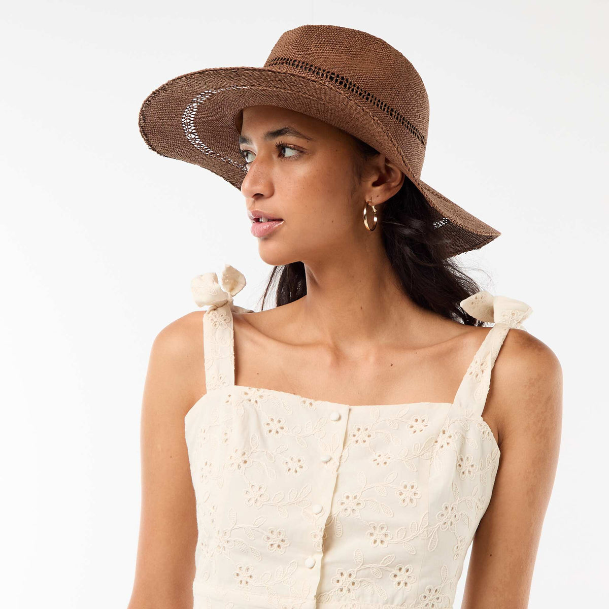 Chapeau de paille forme Borsalino MARRON