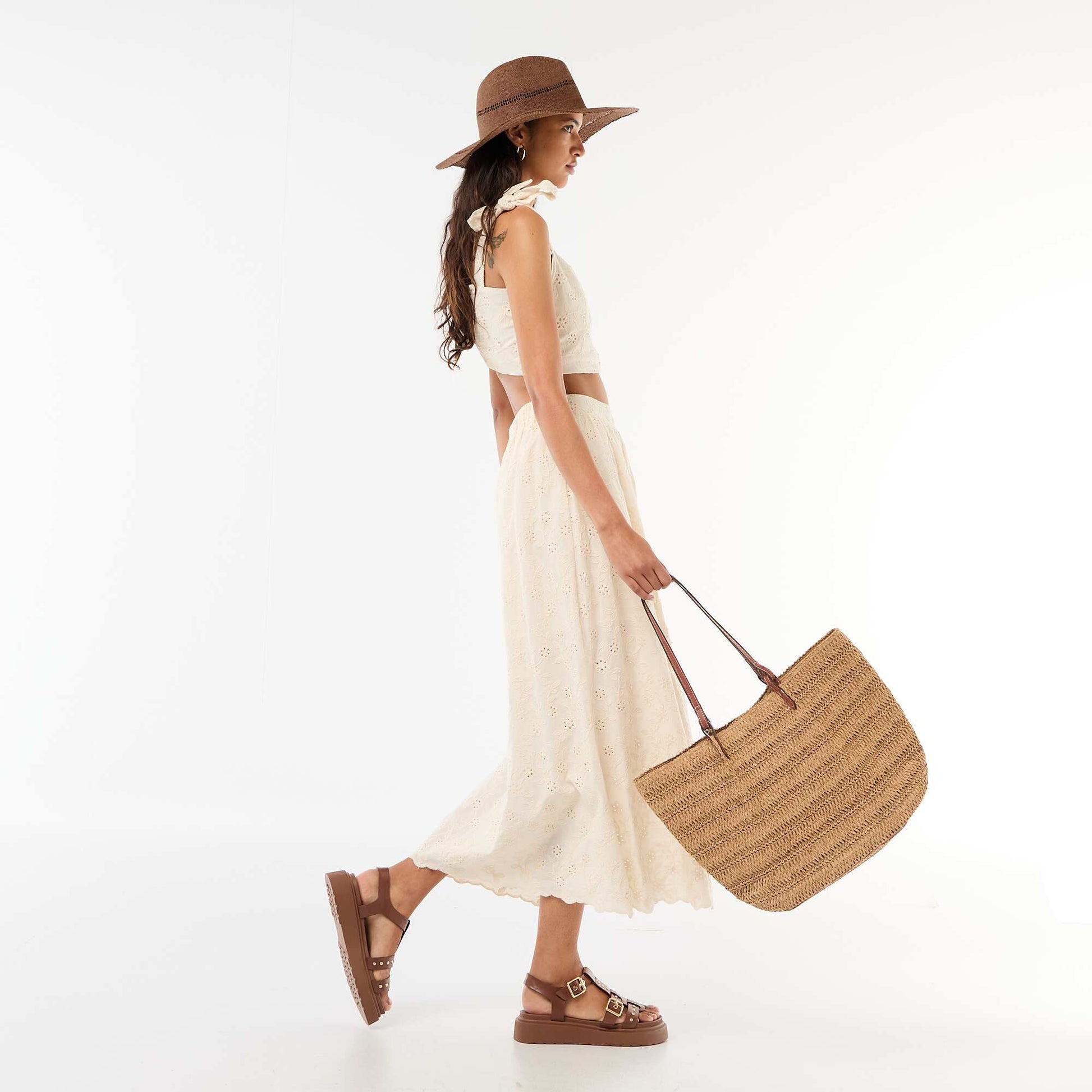 Chapeau de paille forme Borsalino MARRON