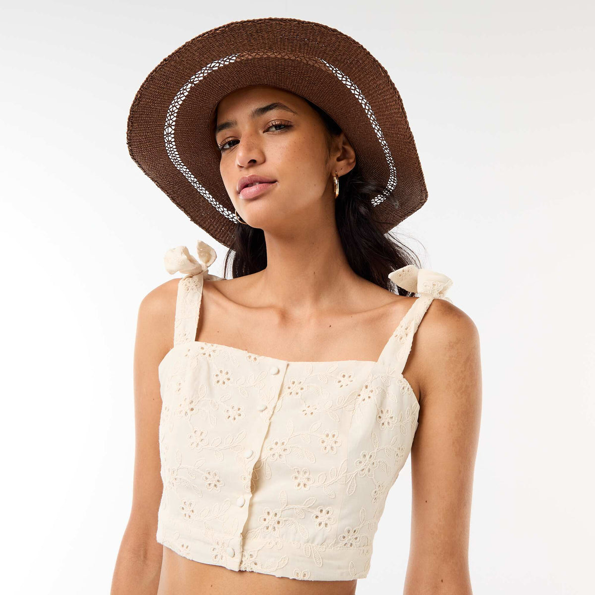 Chapeau de paille forme Borsalino MARRON