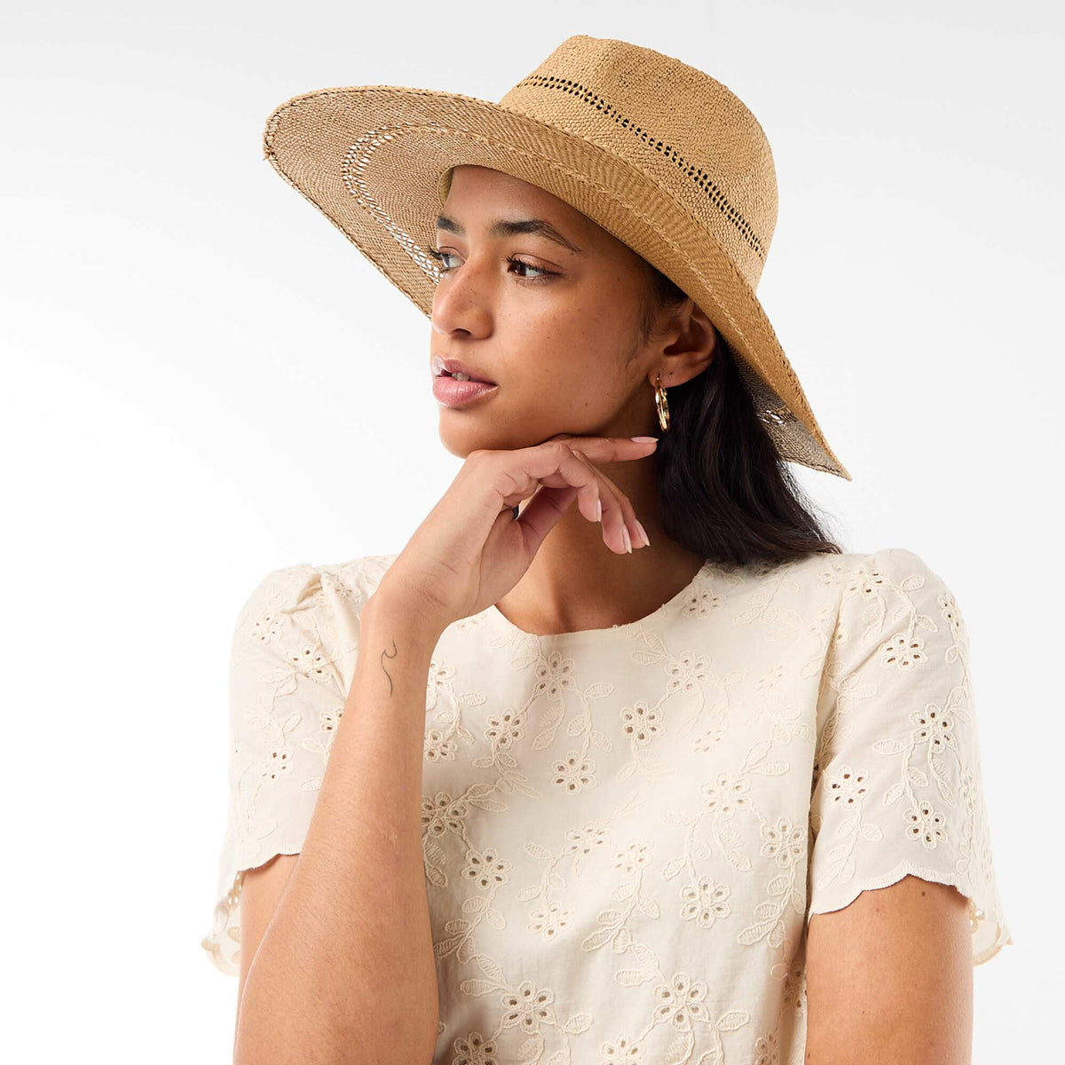 Chapeau de paille forme Borsalino BEIGE