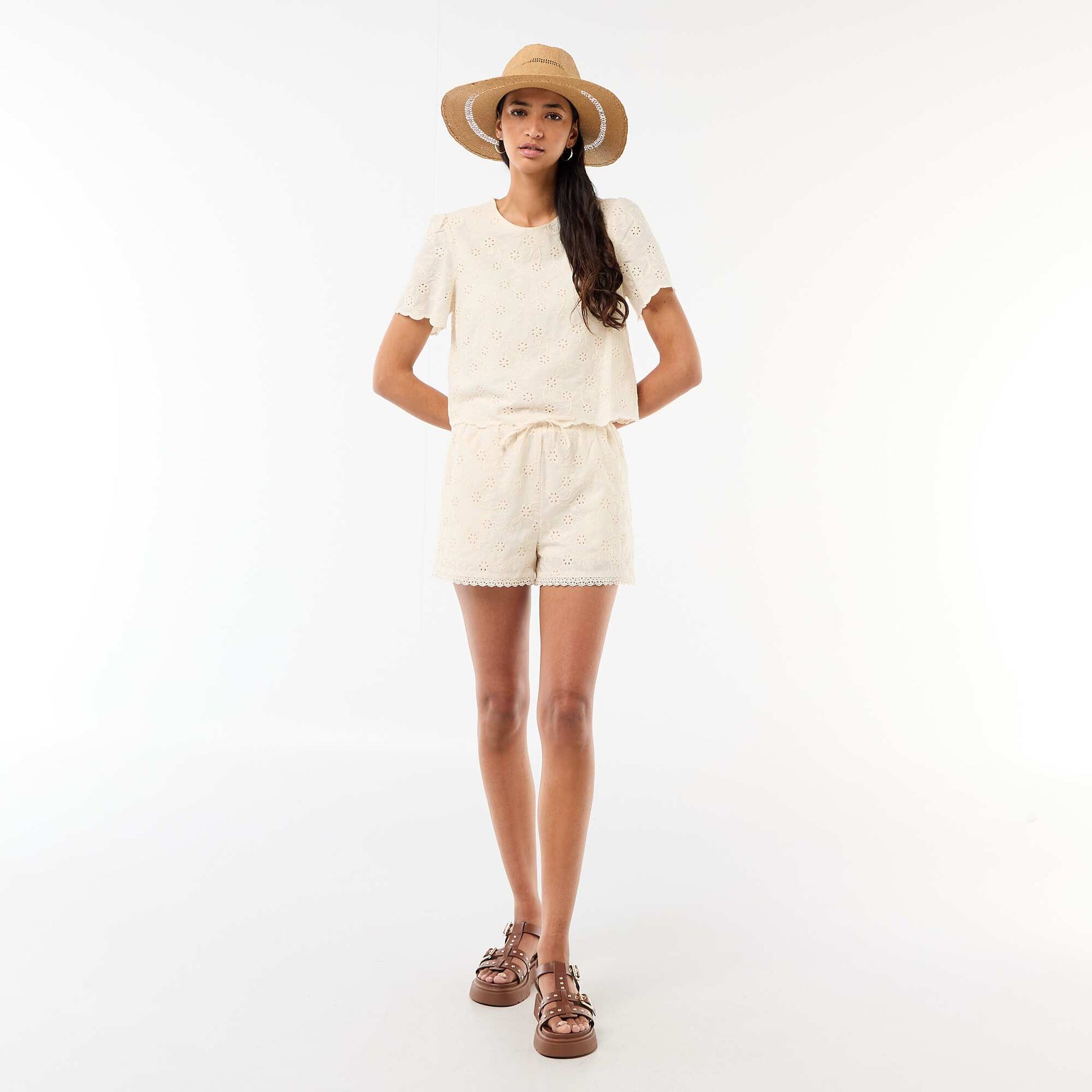 Chapeau de paille forme Borsalino BEIGE