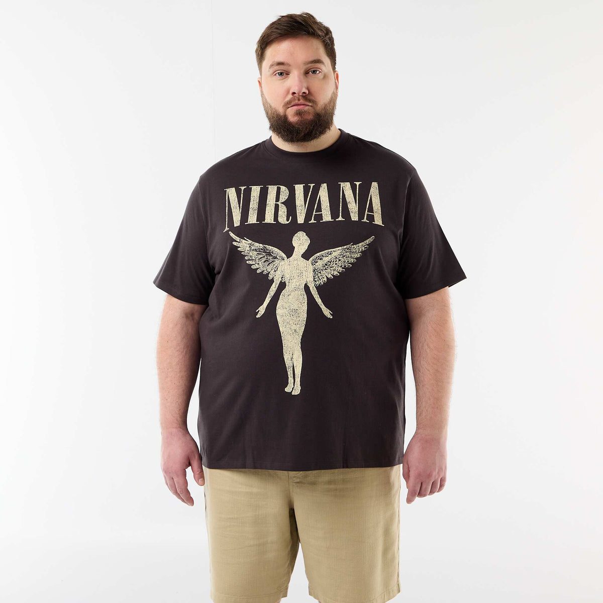 Tee-shirt 'Nirvana' à manches courtes imprimé recto/verso NOIR