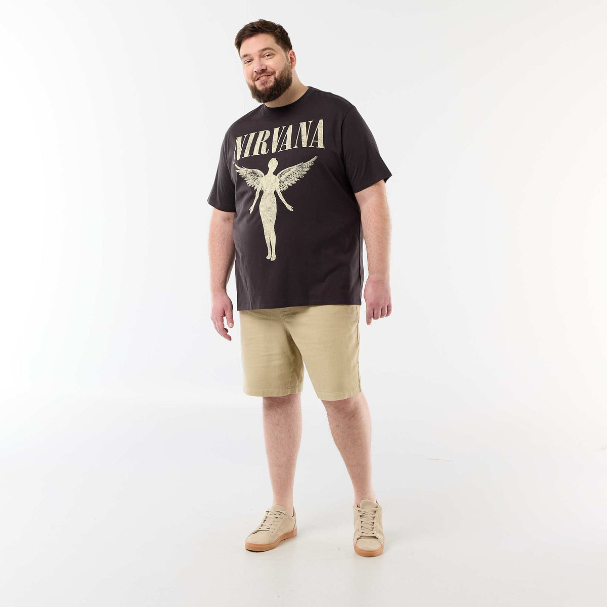 Tee-shirt 'Nirvana' à manches courtes imprimé recto/verso NOIR