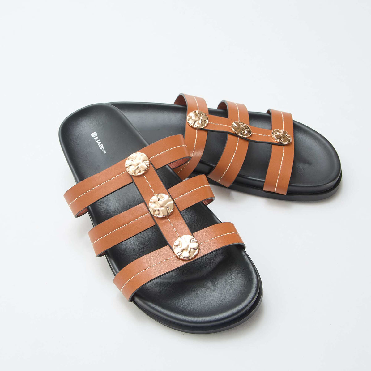 Mules avec boutons dorés fantaisies MARRON