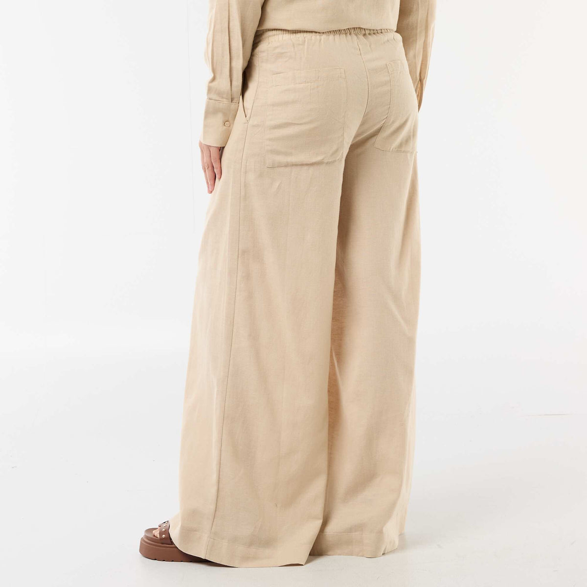 Pantalon large de maternité en lin mélangé BEIGE