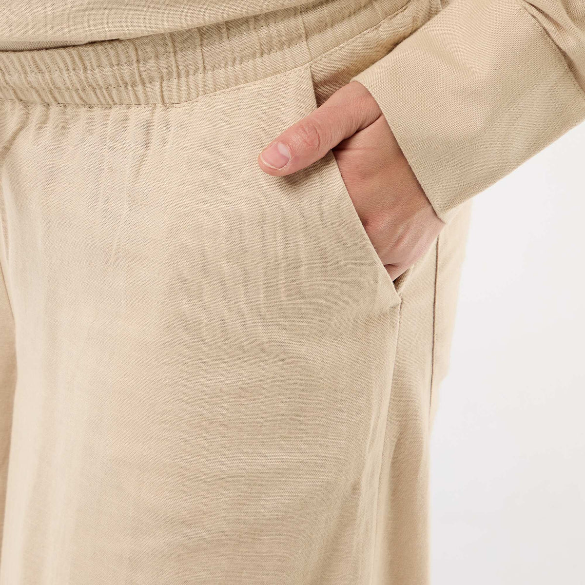 Pantalon large de maternité en lin mélangé BEIGE