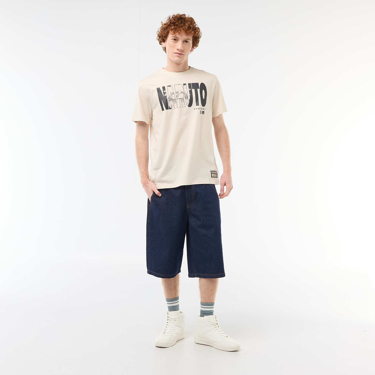 T-shirt imprimé 'Naruto' en coton uni BEIGE