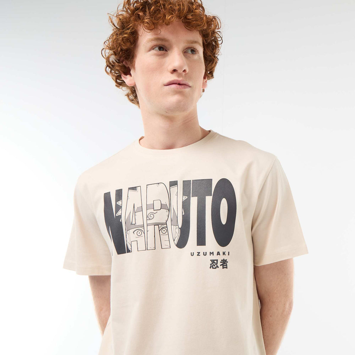 T-shirt imprimé 'Naruto' en coton uni BEIGE