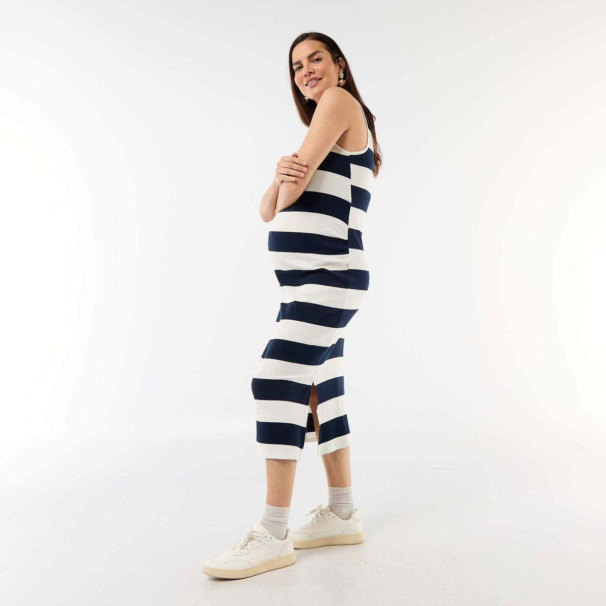 Robe débardeur de maternité en rib BLEU