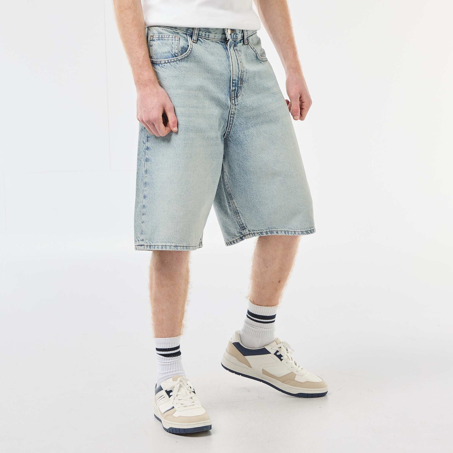 Bermuda denim baggy en coton BLEU
