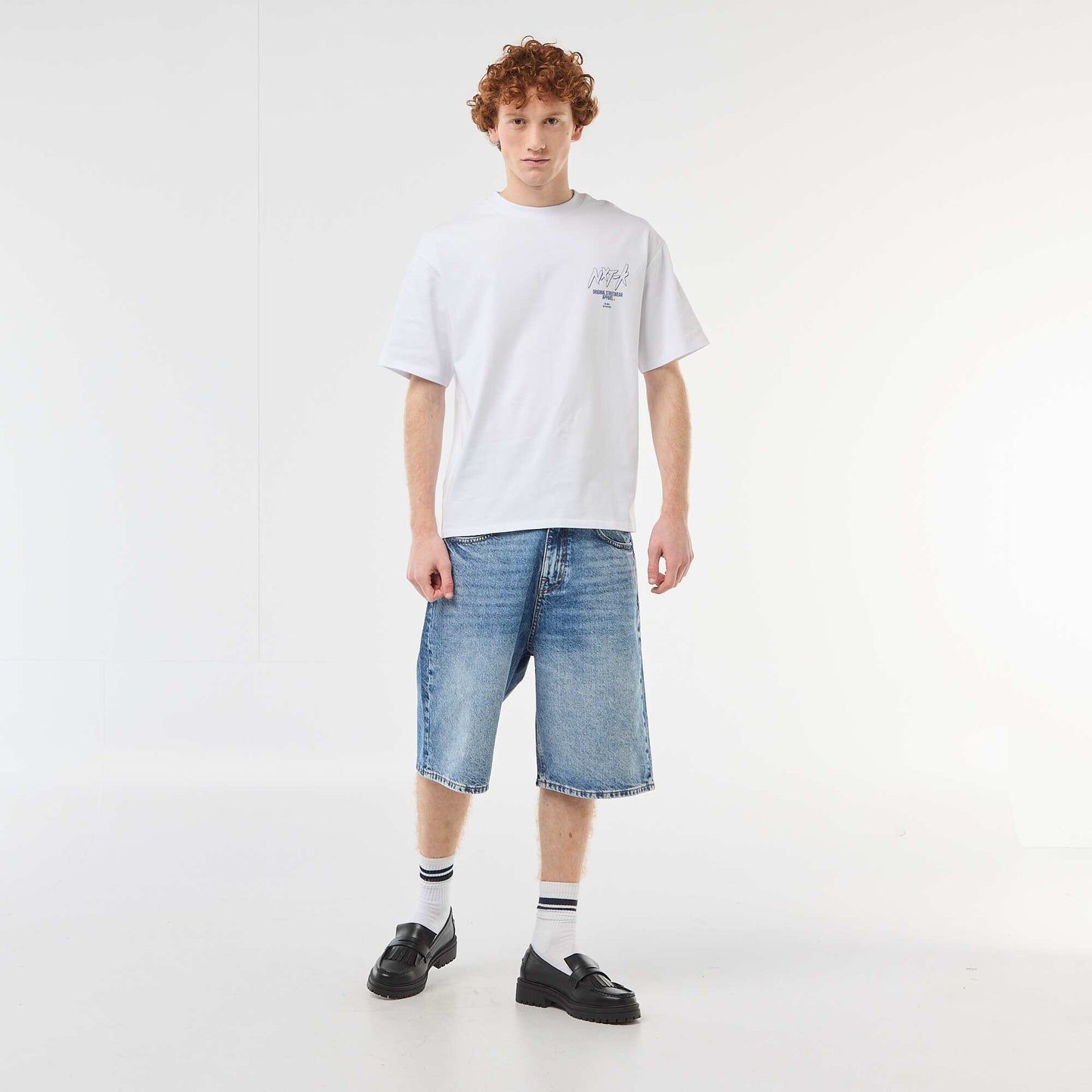 Bermuda denim baggy en coton BLEU