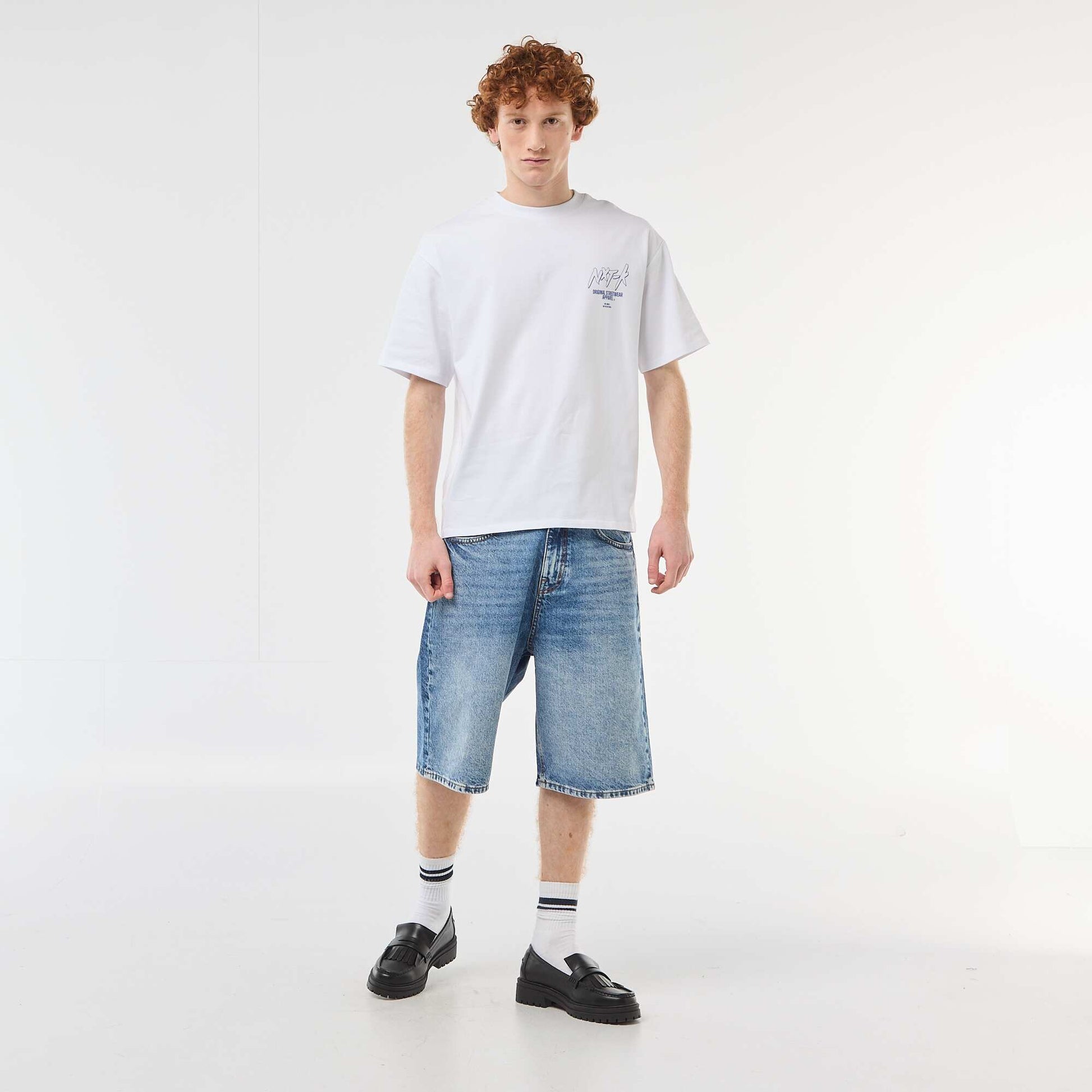 Bermuda denim baggy en coton BLEU