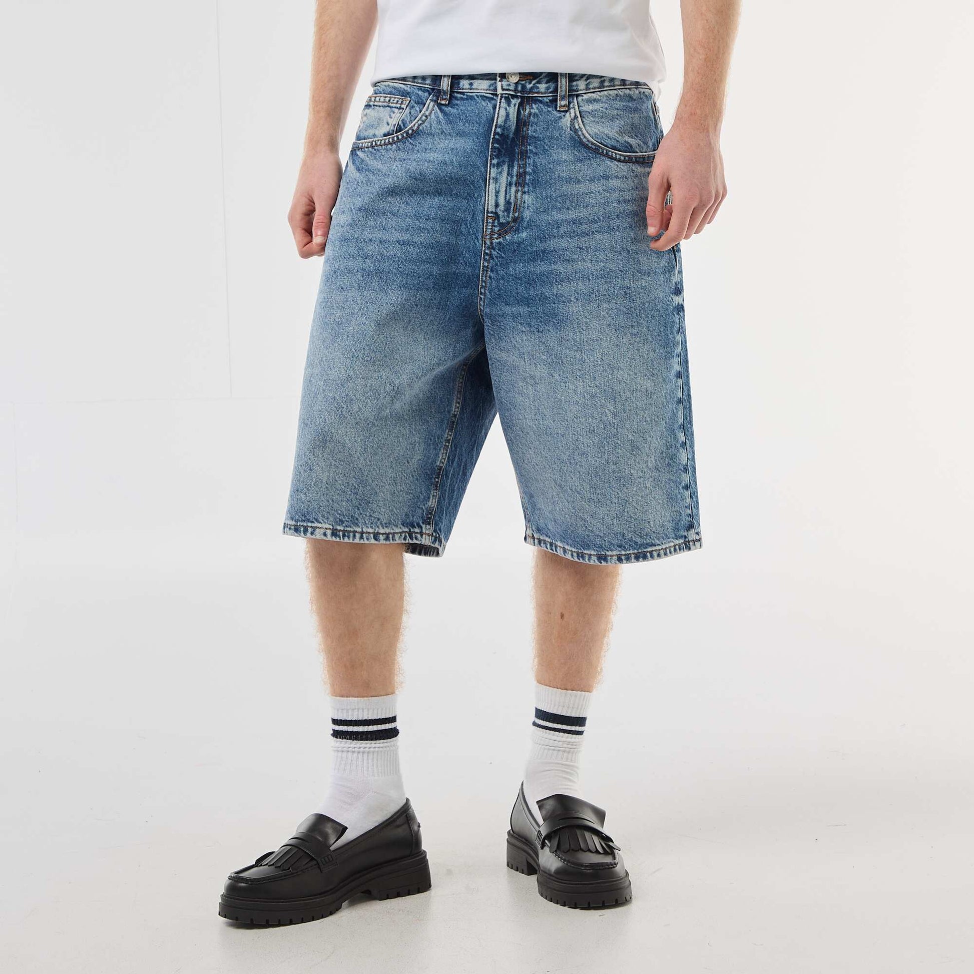 Bermuda denim baggy en coton BLEU