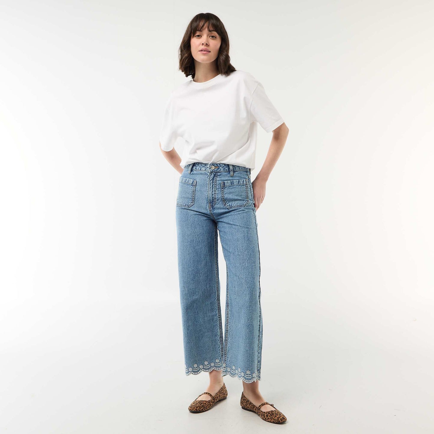 Pantalon wide leg à poches plaquées BLEU