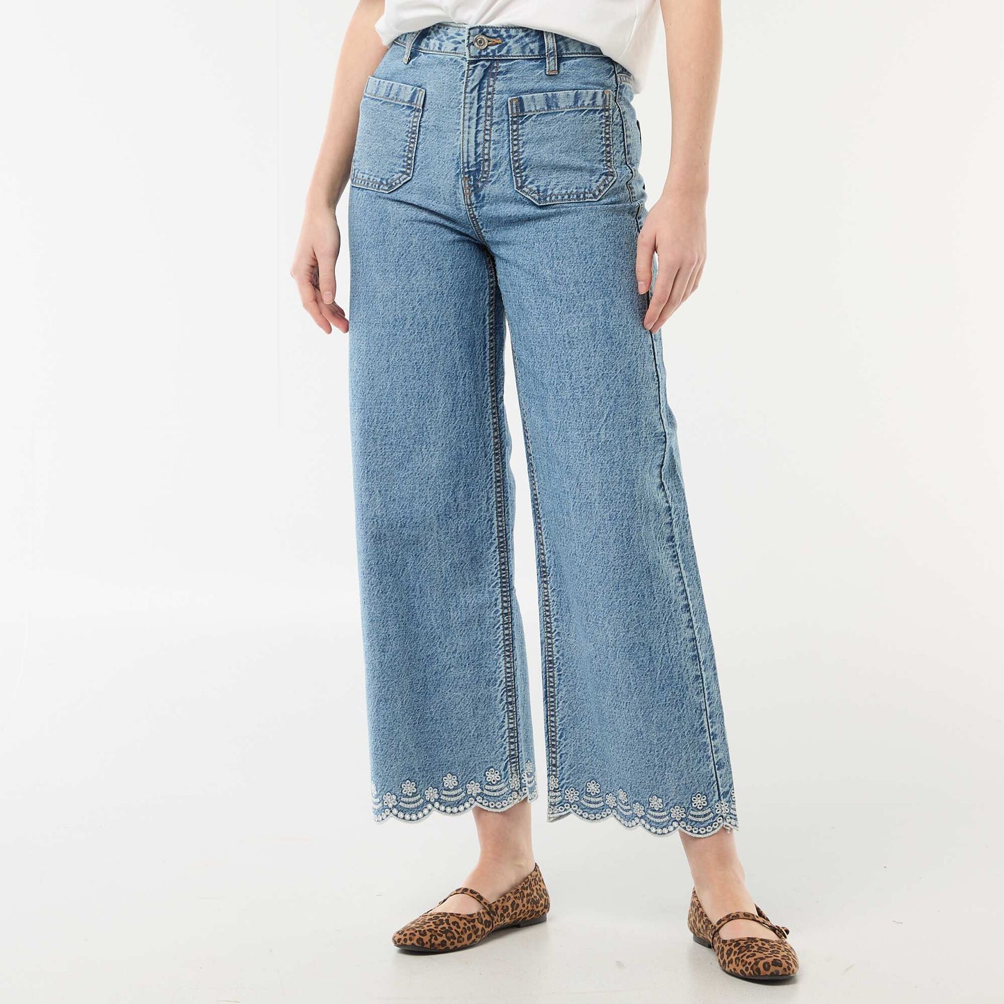 Pantalon wide leg à poches plaquées BLEU