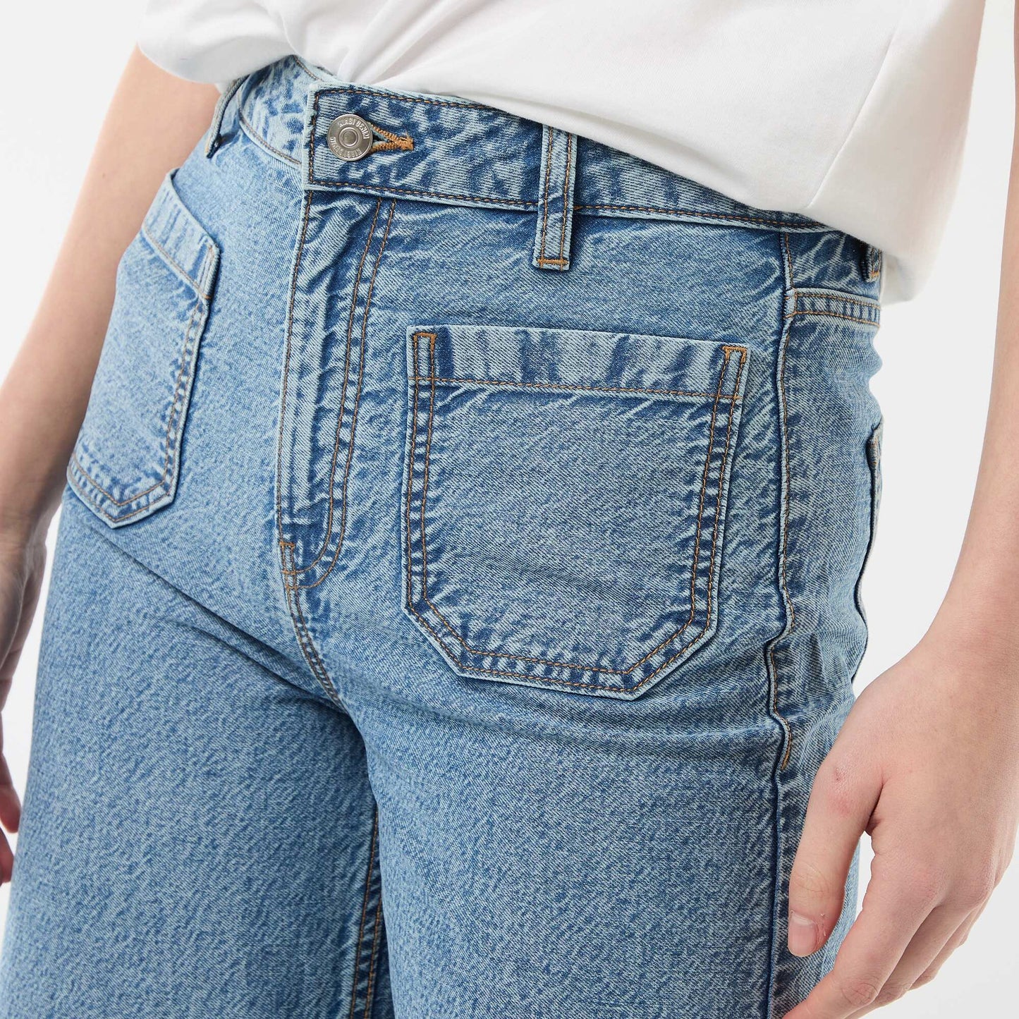 Pantalon wide leg à poches plaquées BLEU