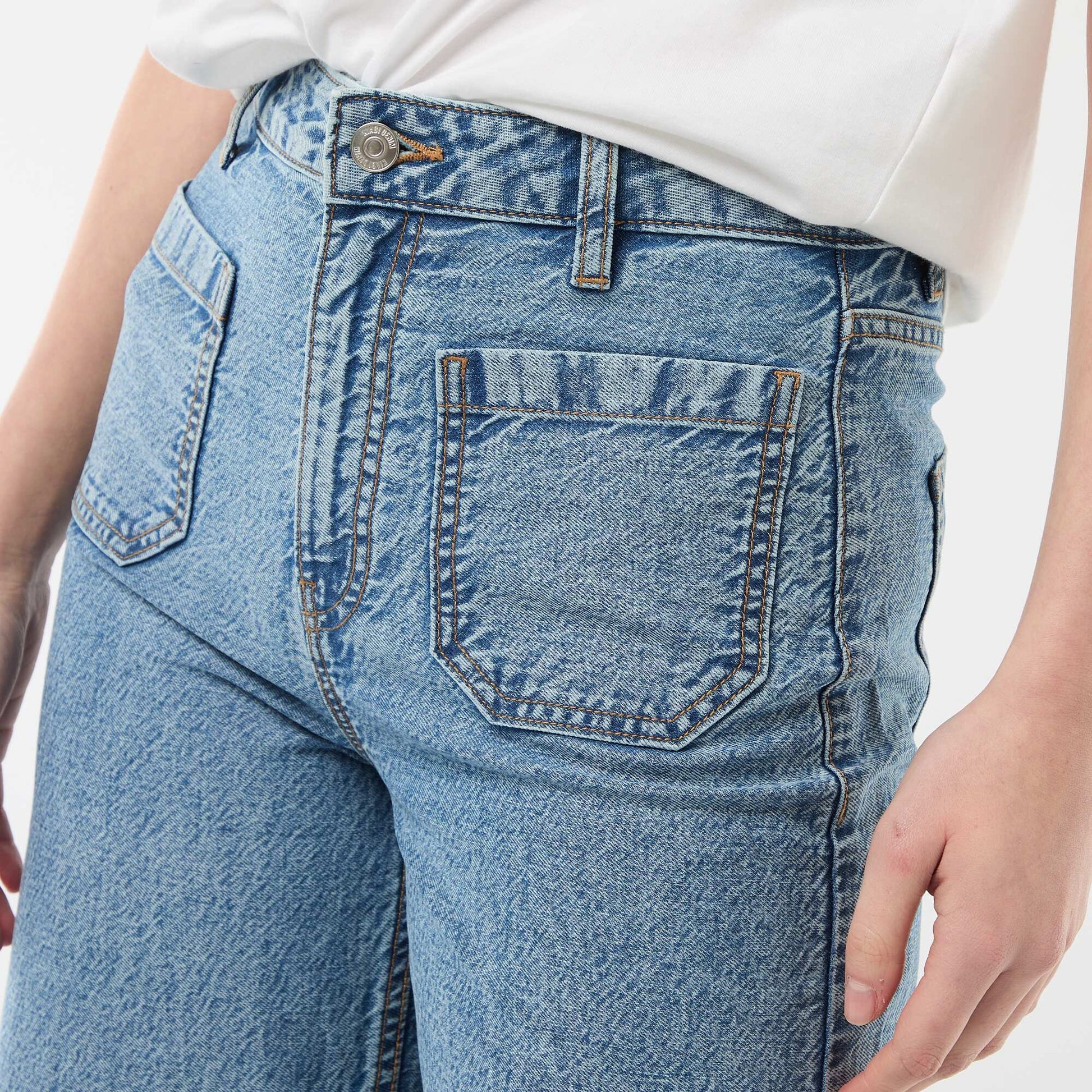 Pantalon wide leg à poches plaquées BLEU
