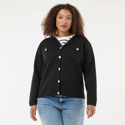Gilet maille reliefée avec boutons rétro NOIR