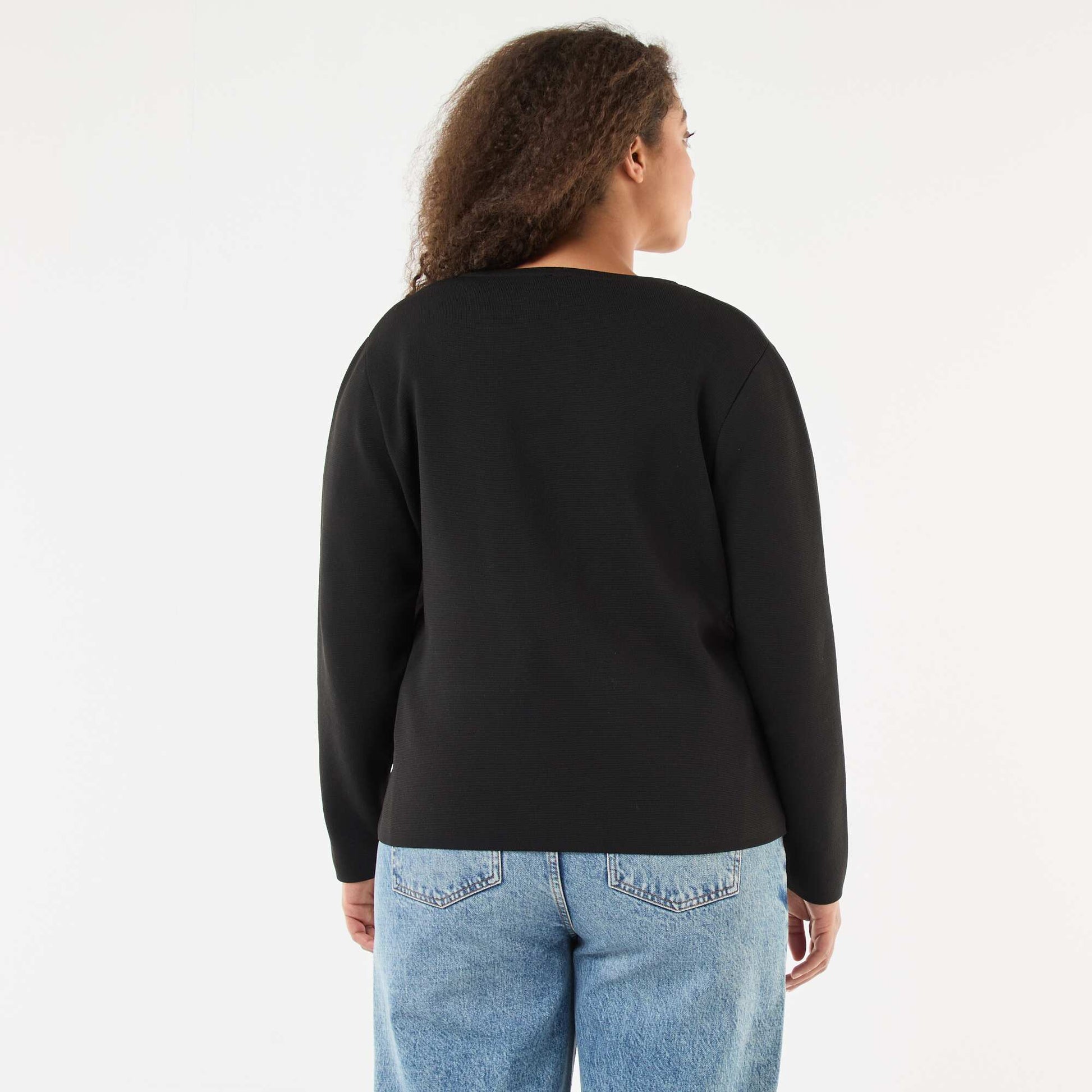 Gilet maille reliefée avec boutons rétro NOIR