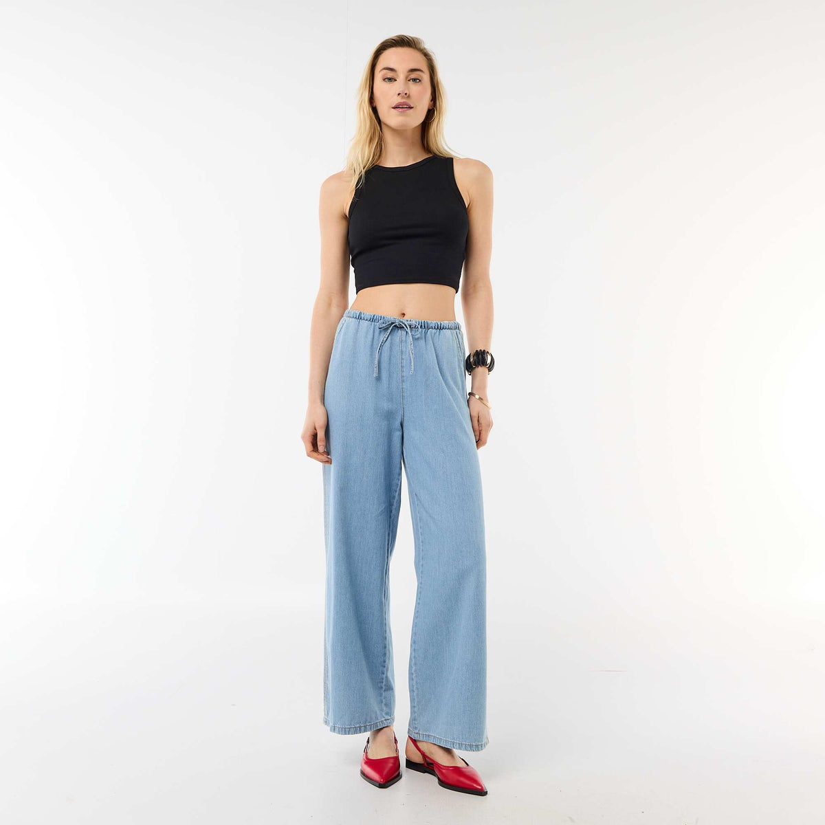 Pantalon large en denim BLEU