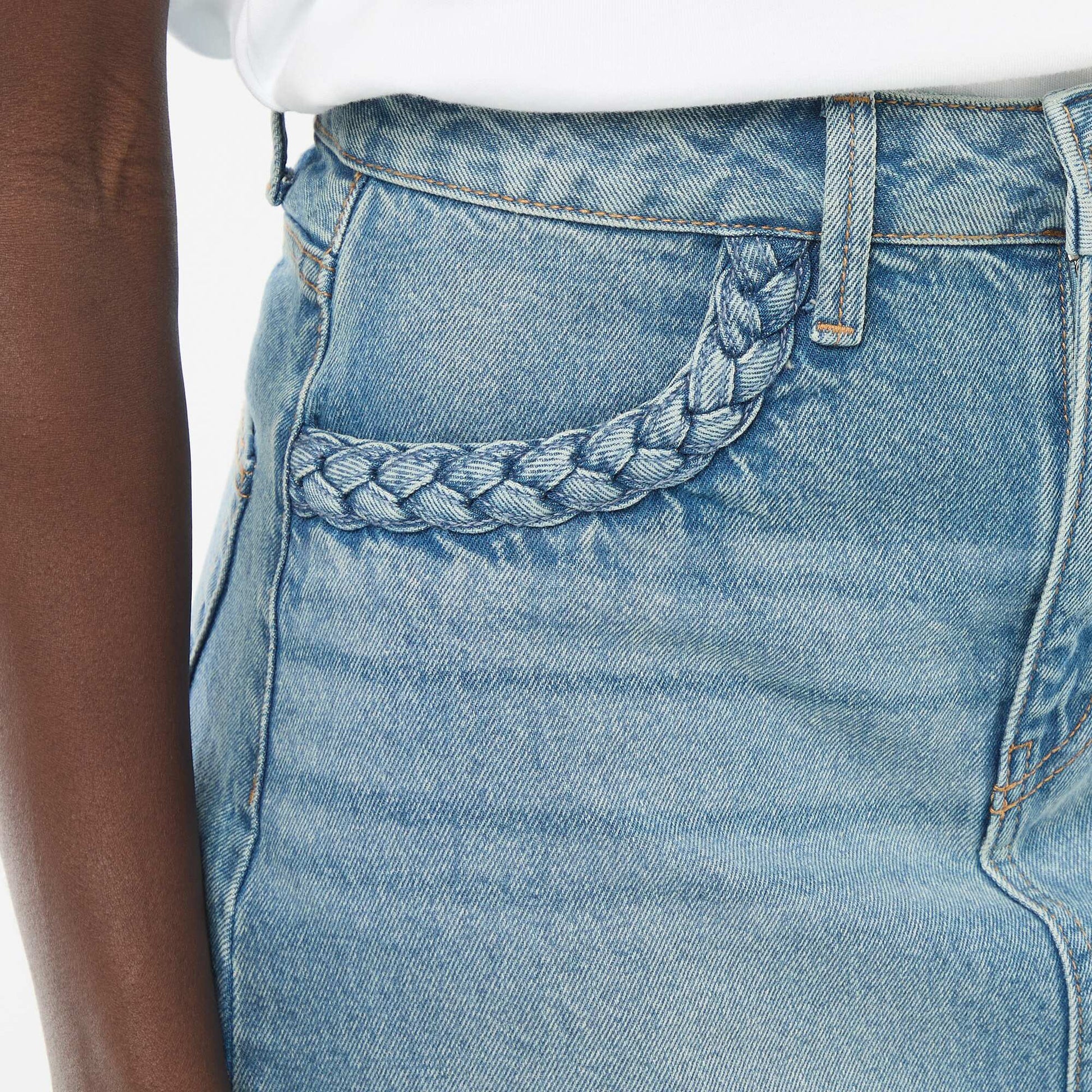 Jupe en jean poches tressées BLEU
