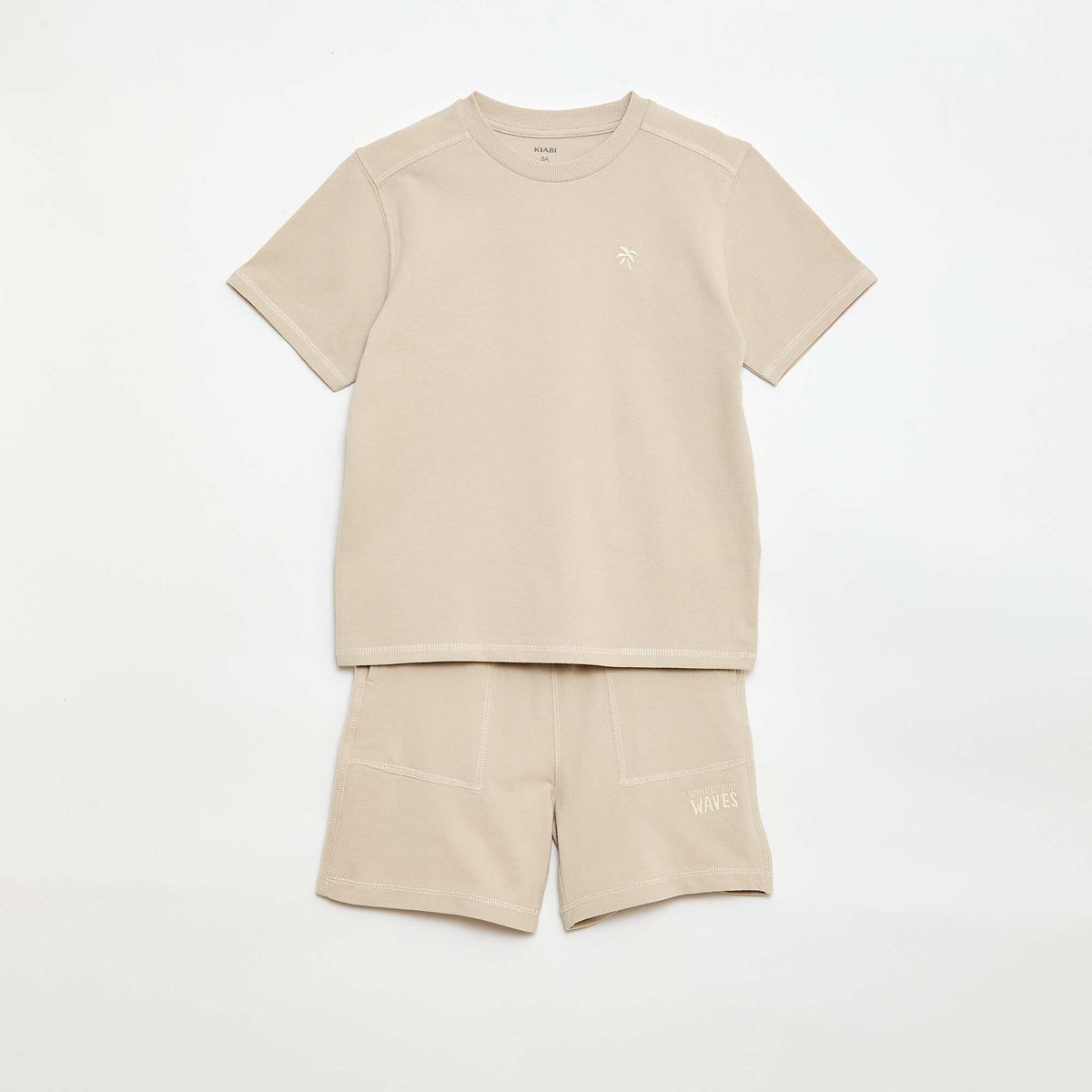 Ensemble t-shirt + short en piqué de coton BEIGE