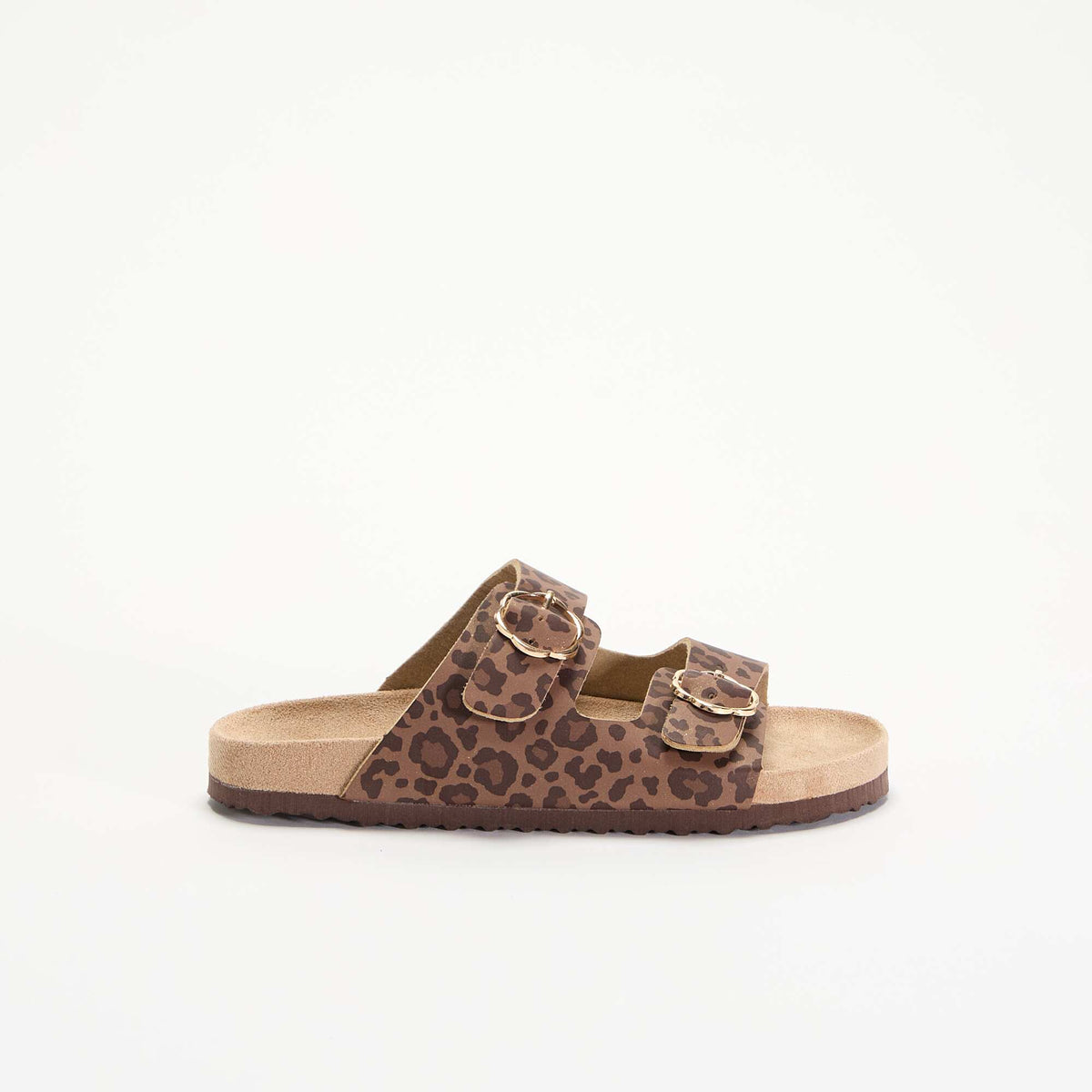 Sandales doubles brides avec motif 'léopard' MARRON