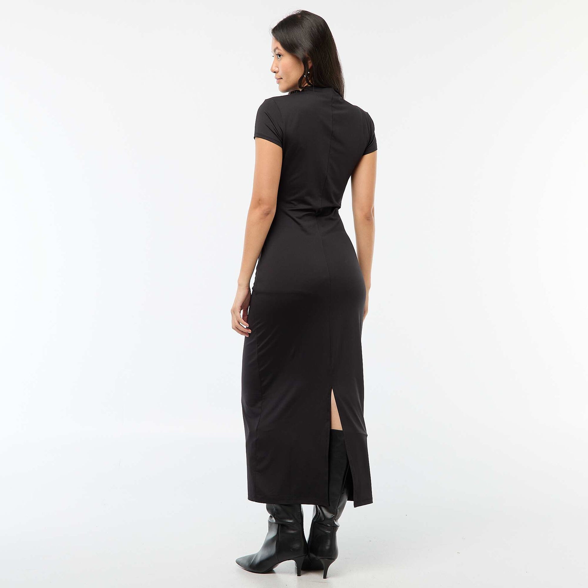 Robe longue manches courtes uni NOIR
