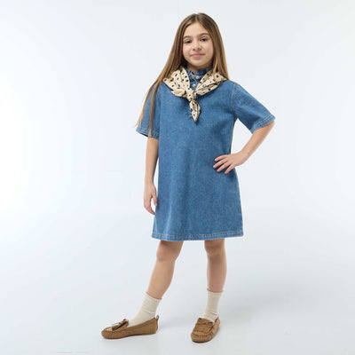 Robe col mao en jean BLEU