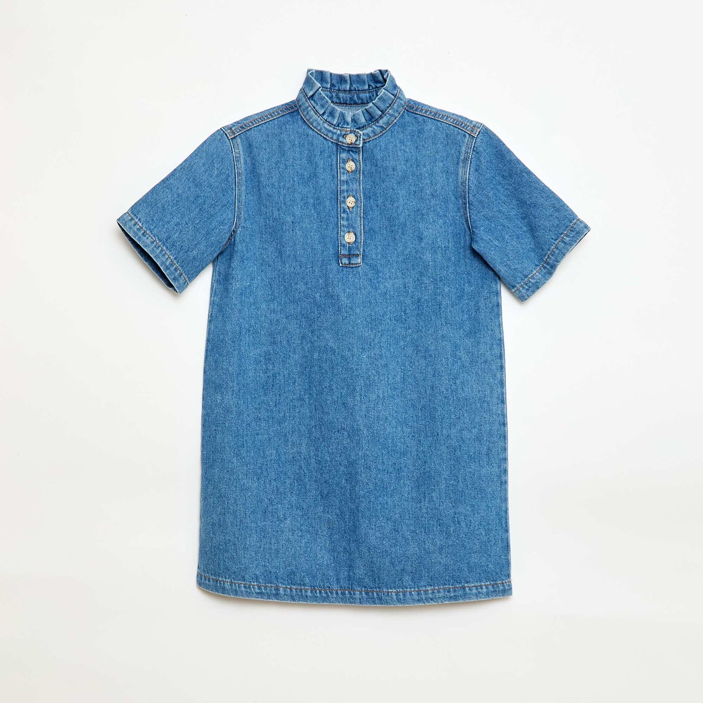 Robe col mao en jean BLEU