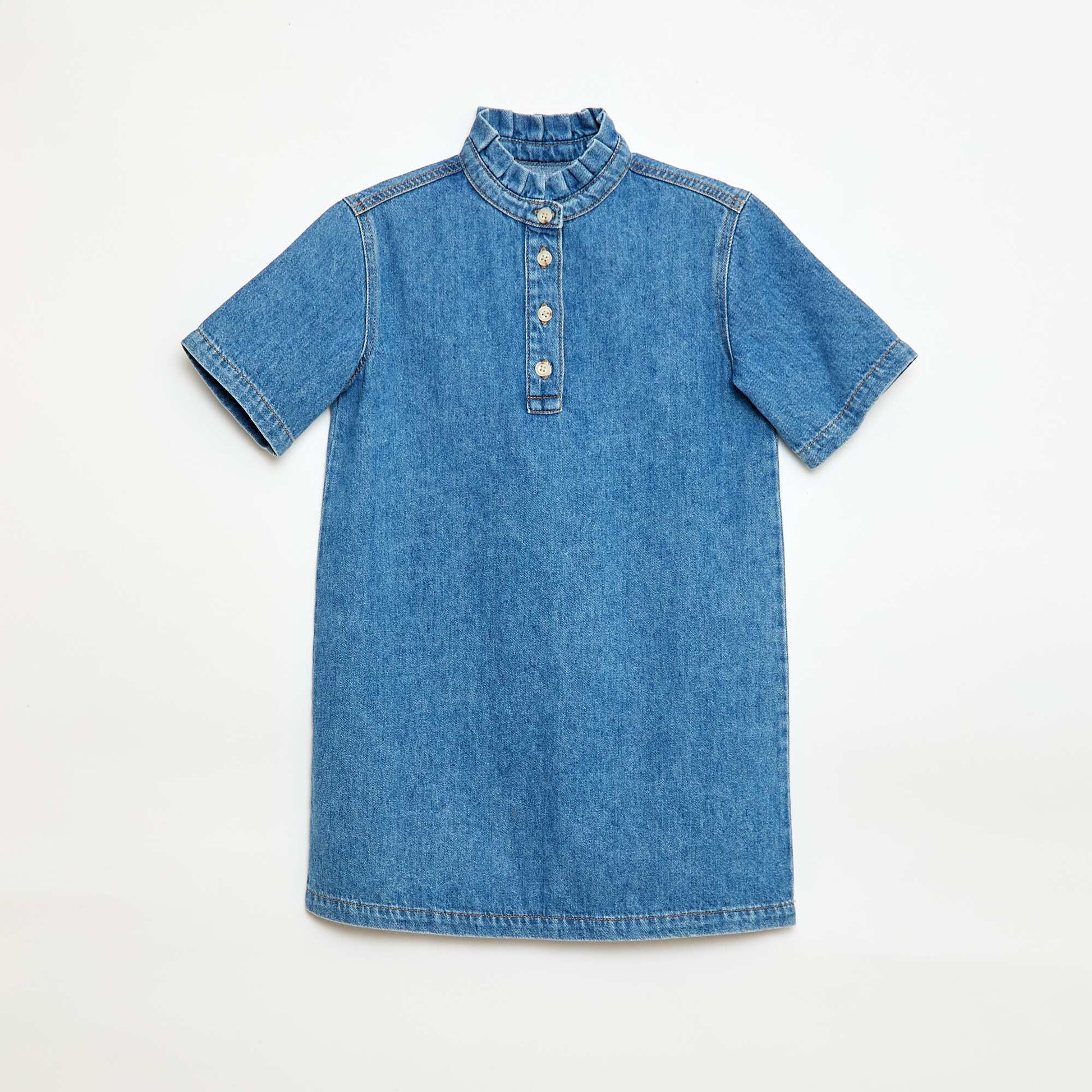 Robe col mao en jean BLEU