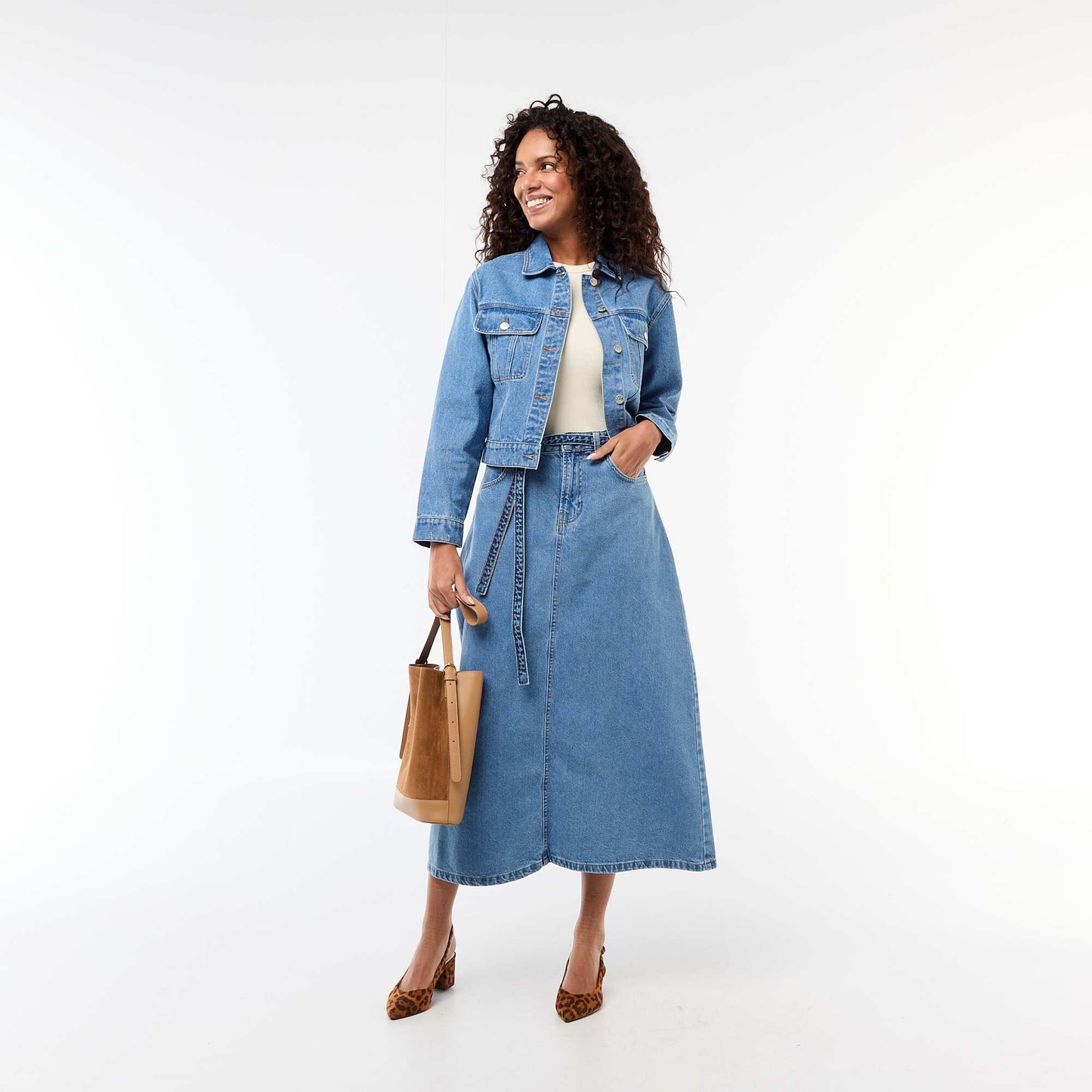 Jupe longue en jean BLEU