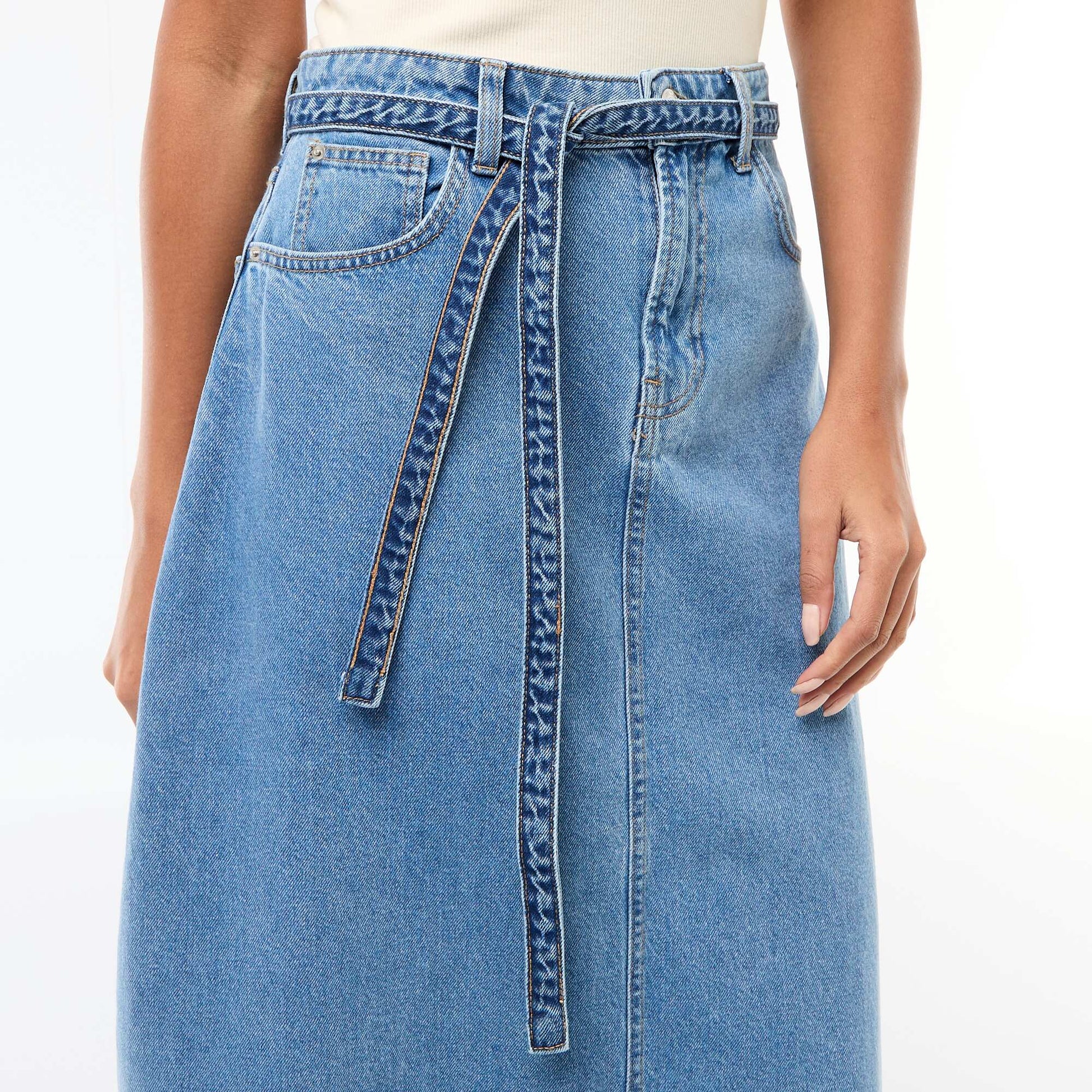 Jupe longue en jean BLEU